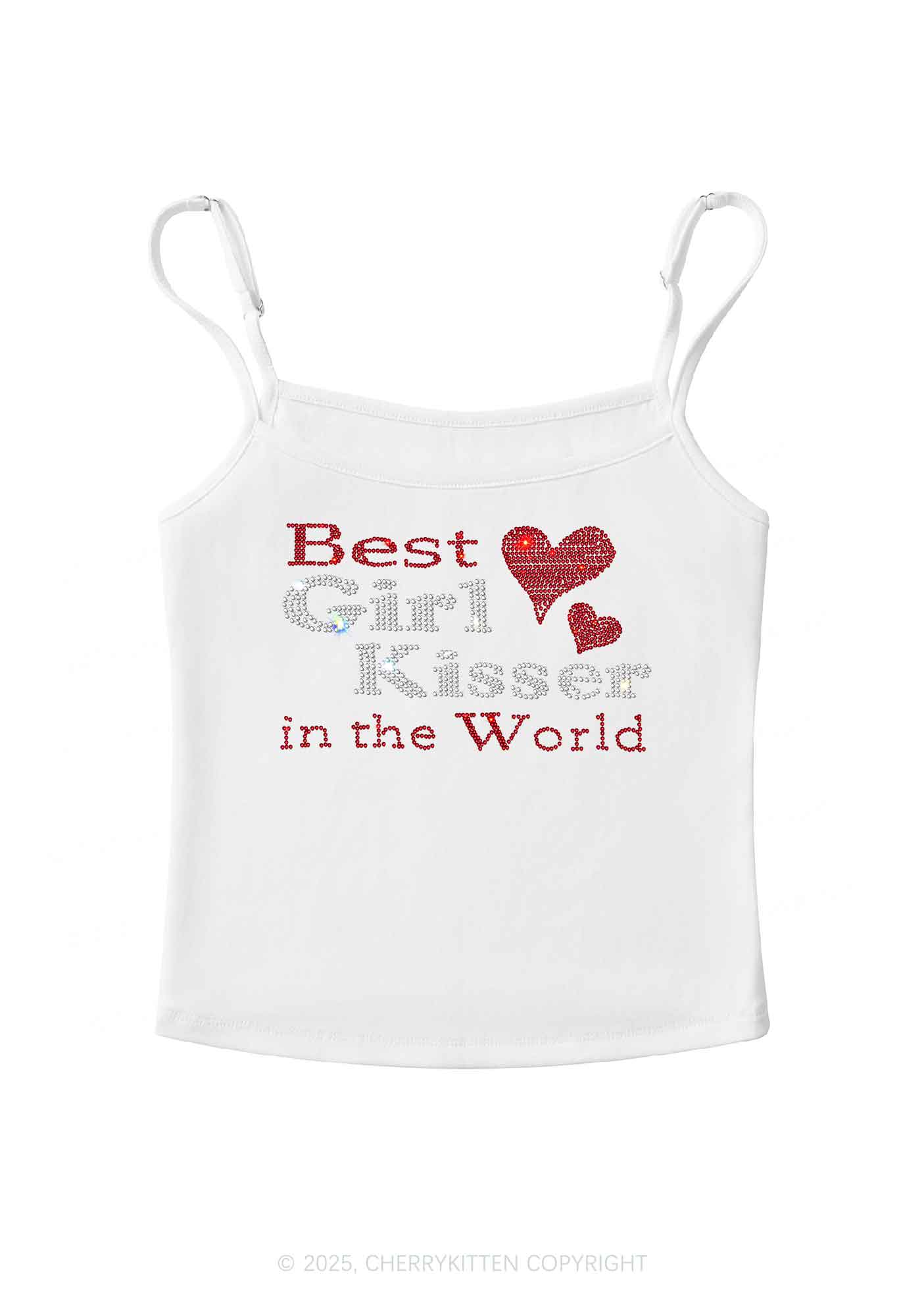 Rhinestone Best Girl Kisser Pride Y2K Spaghetti Strap Cami Cherrykitten - Image 4