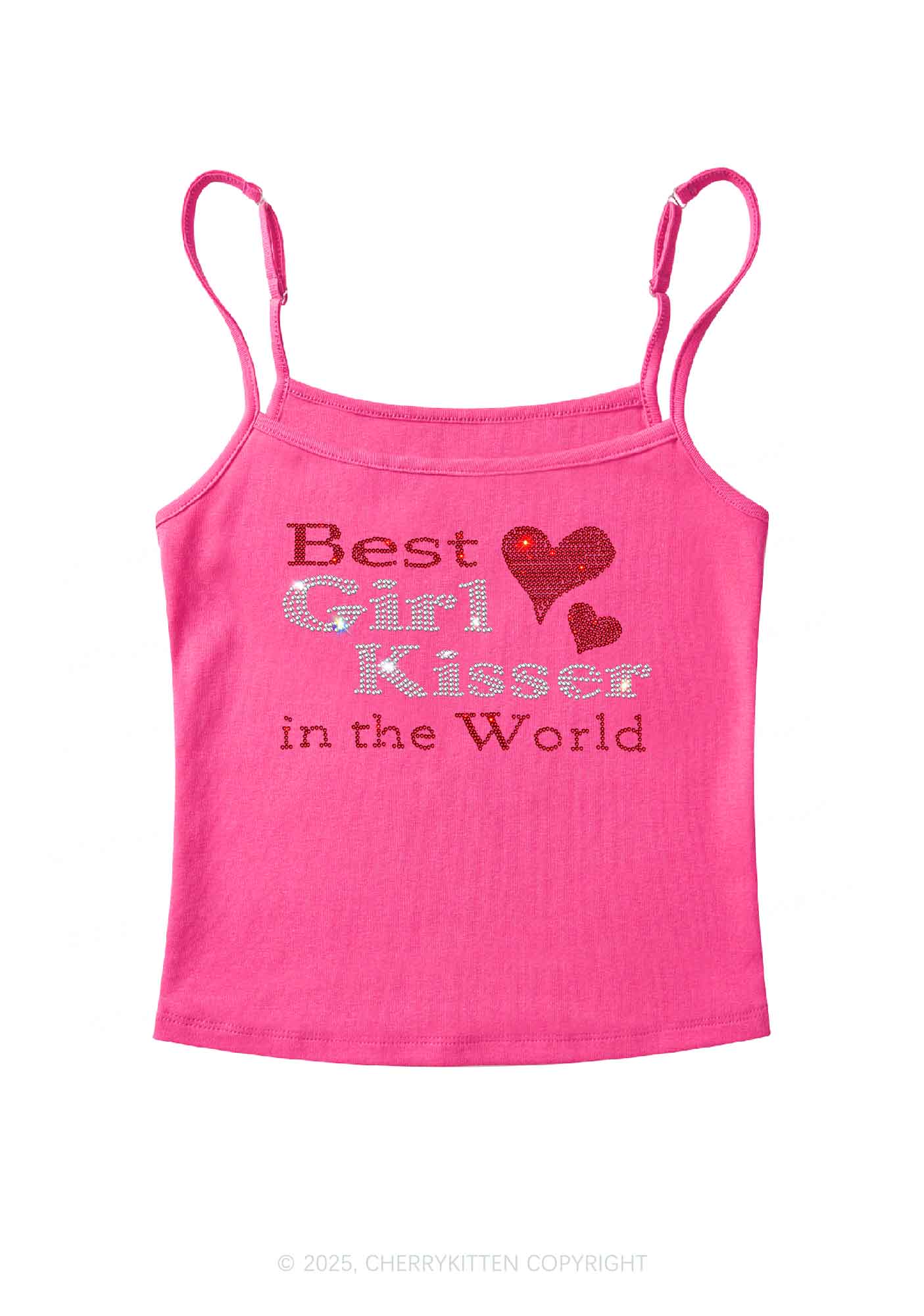 Rhinestone Best Girl Kisser Pride Y2K Spaghetti Strap Cami Cherrykitten - Image 5