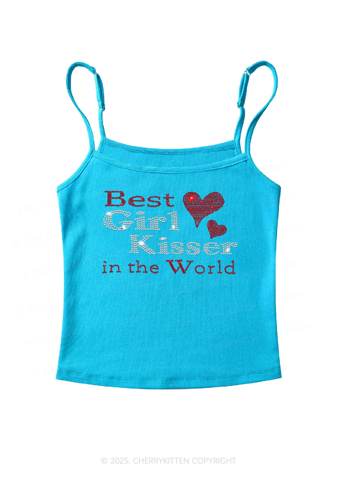 Rhinestone Best Girl Kisser Pride Y2K Spaghetti Strap Cami Cherrykitten - Image 6