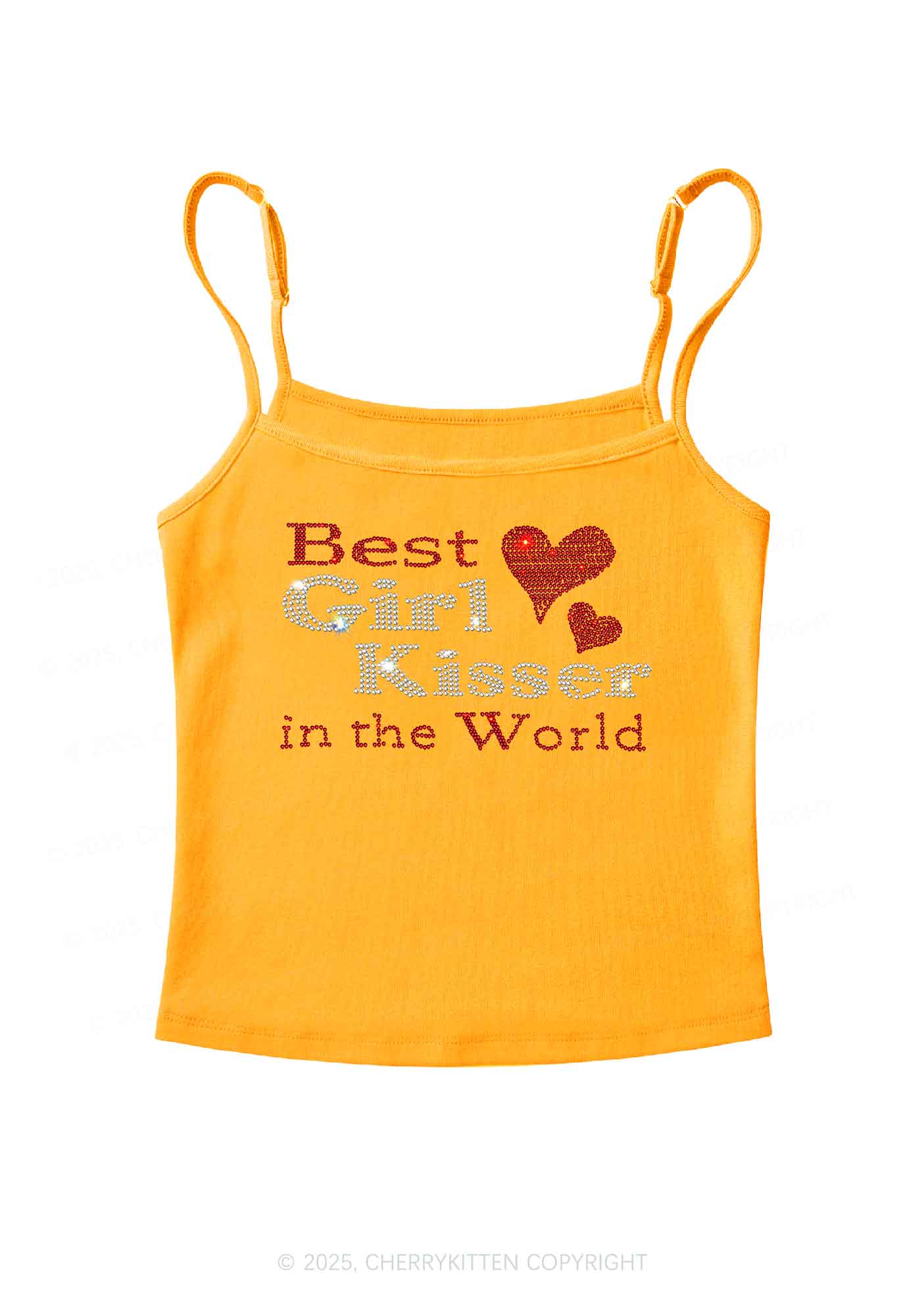 Rhinestone Best Girl Kisser Pride Y2K Spaghetti Strap Cami Cherrykitten - Image 7