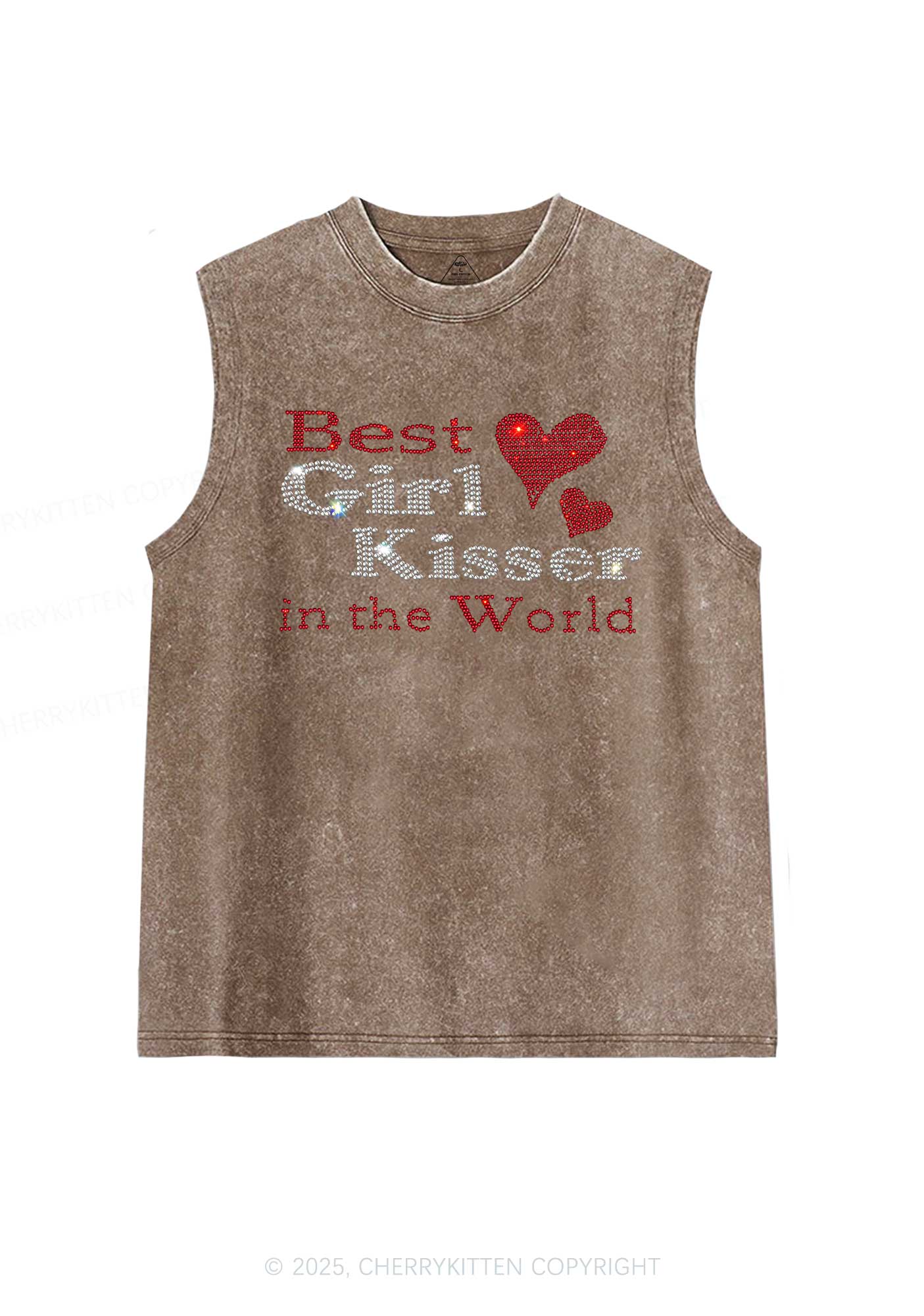 Rhinestone Best Girl Kisser Pride Y2K Washed Muscle Tank Cherrykitten - Image 5