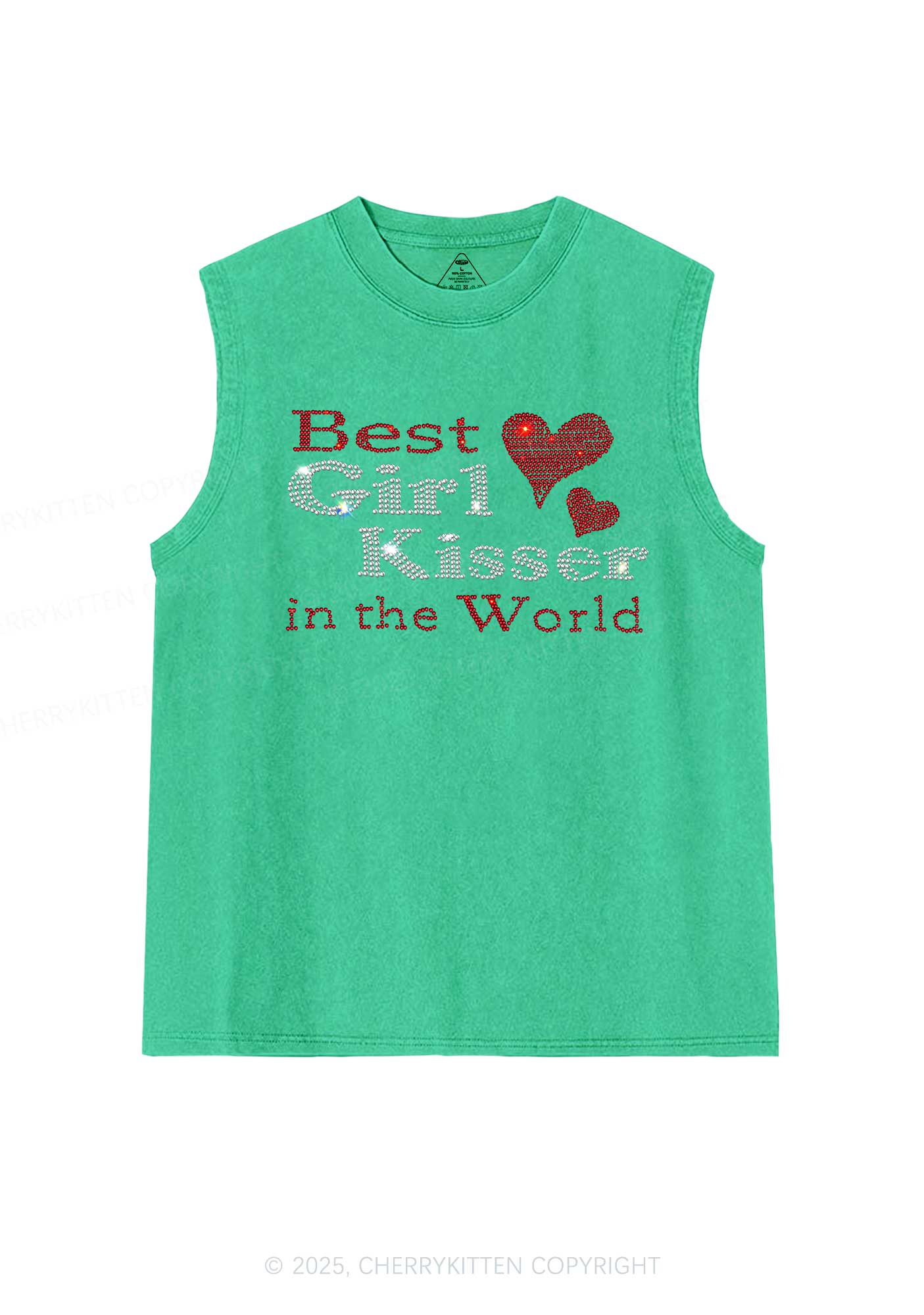 Rhinestone Best Girl Kisser Pride Y2K Washed Muscle Tank Cherrykitten - Image 7