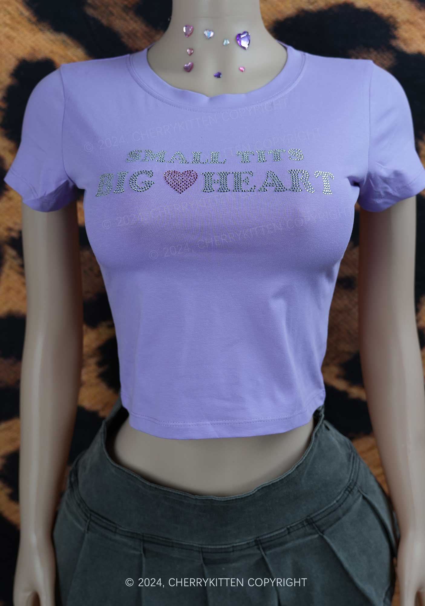 Rhinestone Big Heart Y2K Baby Tee Cherrykitten - Image 2