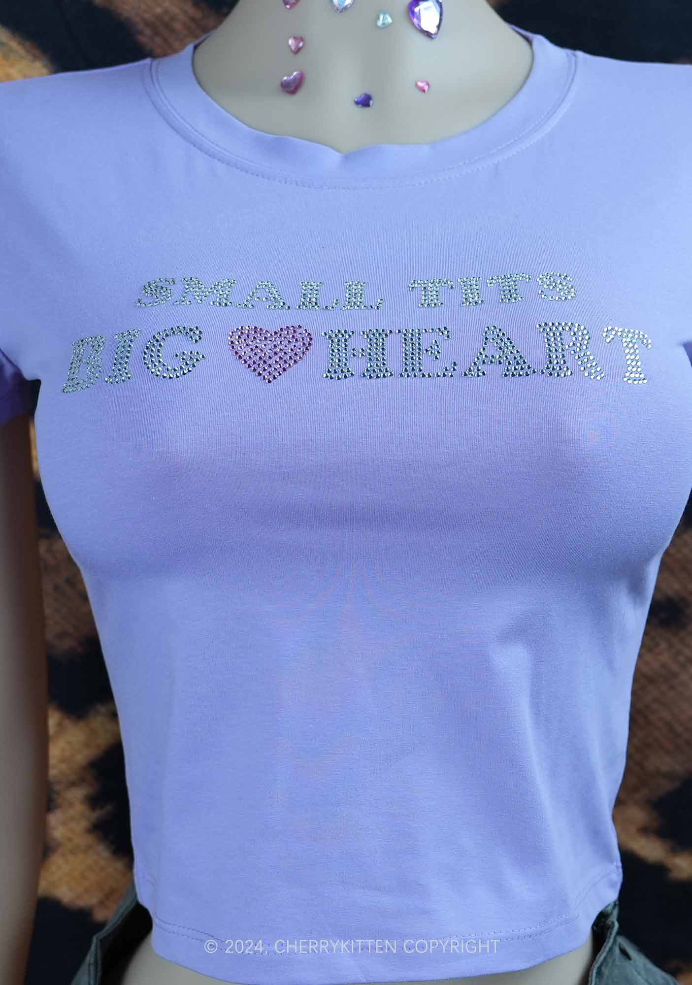 Rhinestone Big Heart Y2K Baby Tee Cherrykitten - Image 3