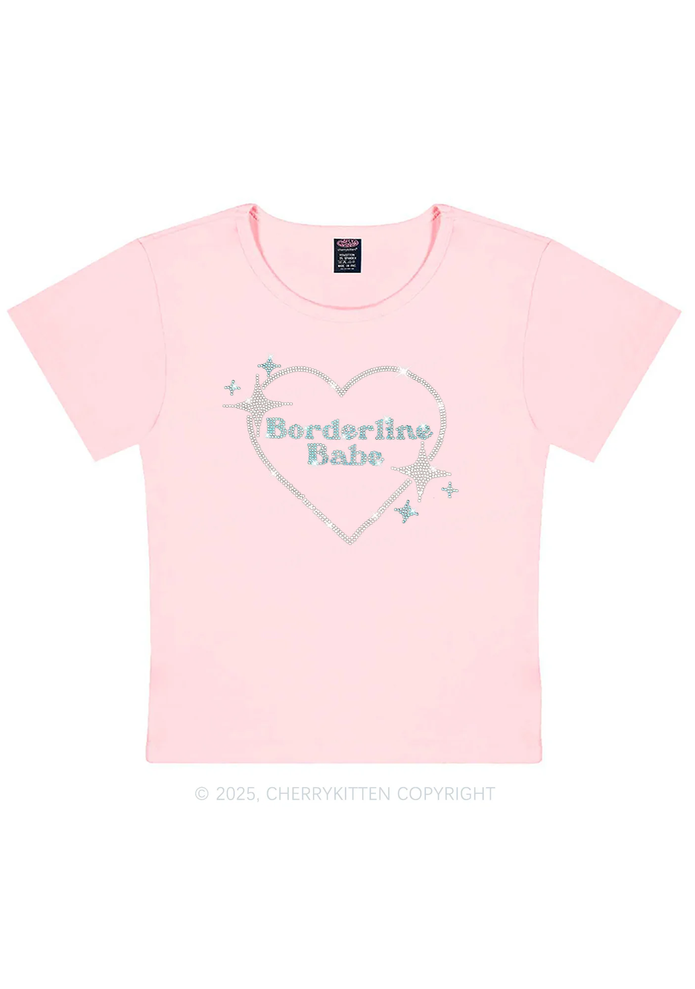 Rhinestone Borderline Personality Babe Y2K Baby Tee Cherrykitten - Image 10