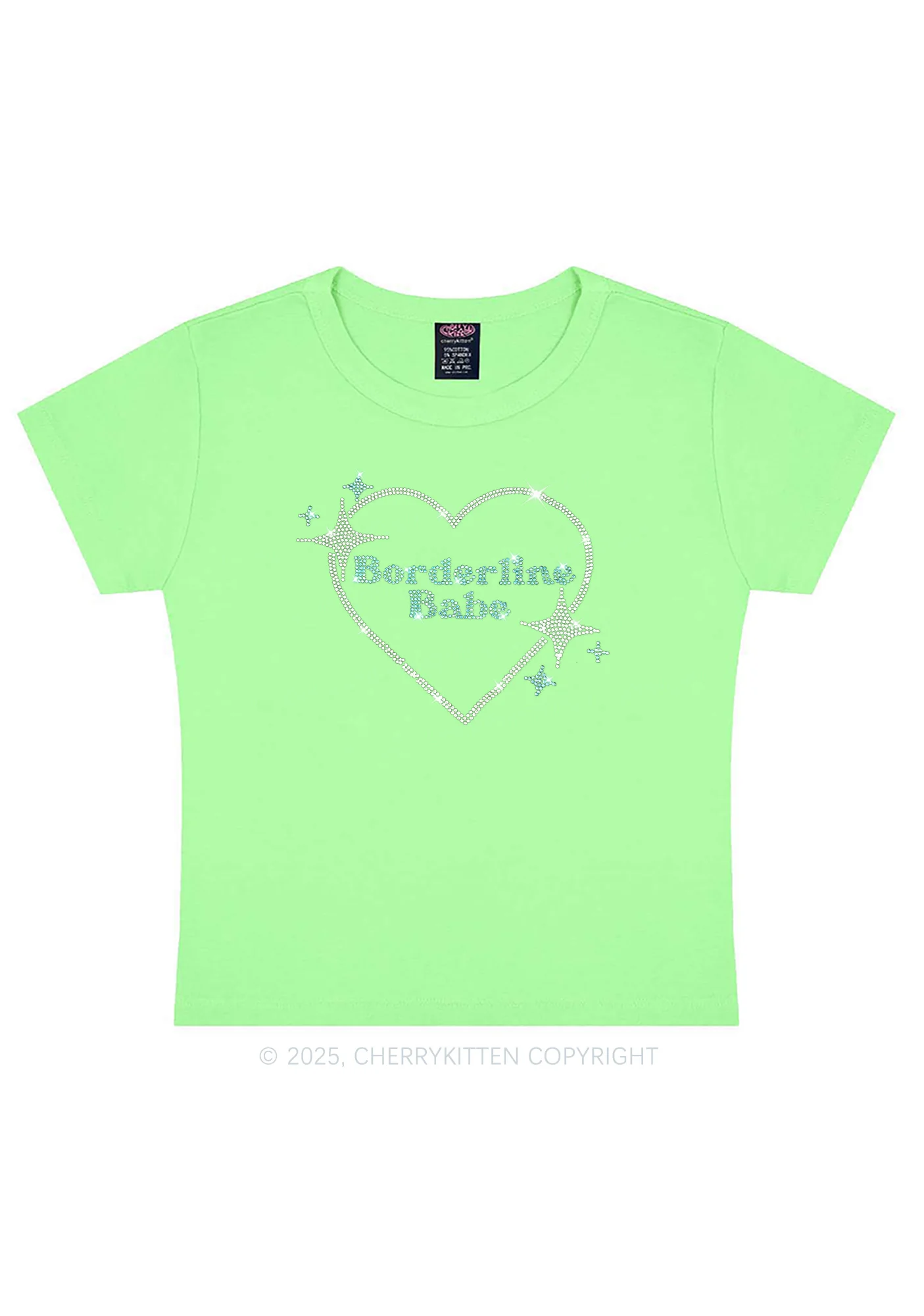 Rhinestone Borderline Personality Babe Y2K Baby Tee Cherrykitten - Image 11