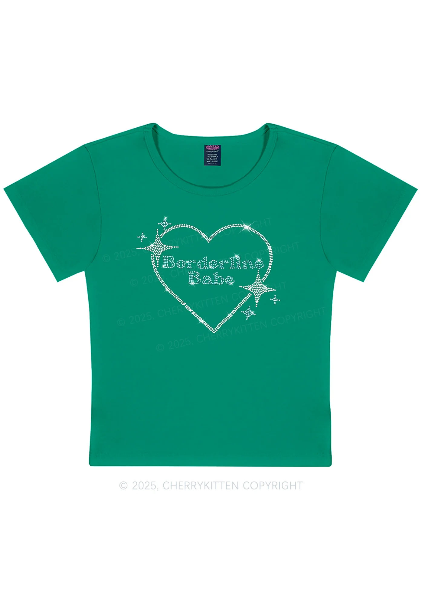 Rhinestone Borderline Personality Babe Y2K Baby Tee Cherrykitten - Image 12