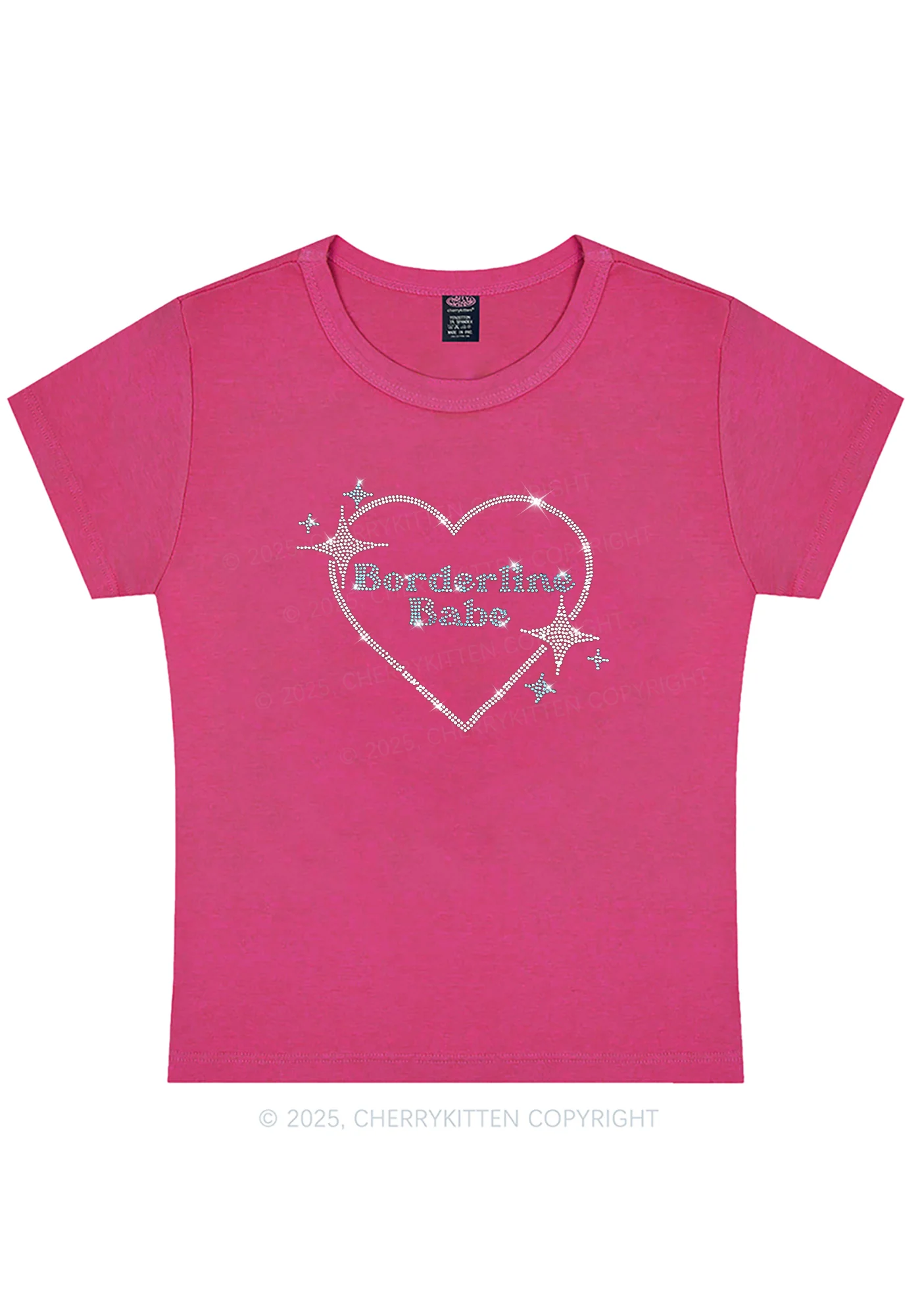 Rhinestone Borderline Personality Babe Y2K Baby Tee Cherrykitten - Image 4