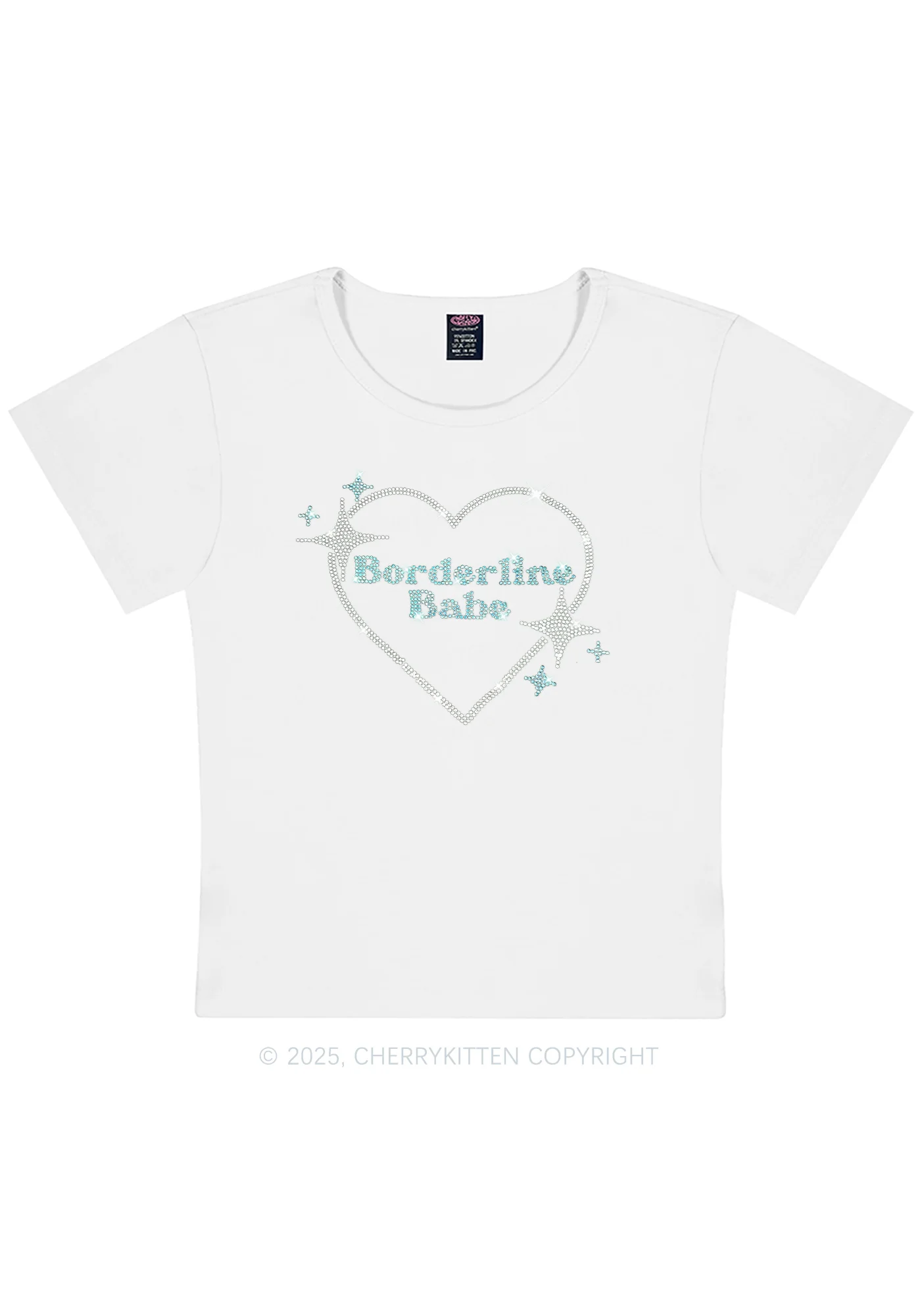Rhinestone Borderline Personality Babe Y2K Baby Tee Cherrykitten - Image 7