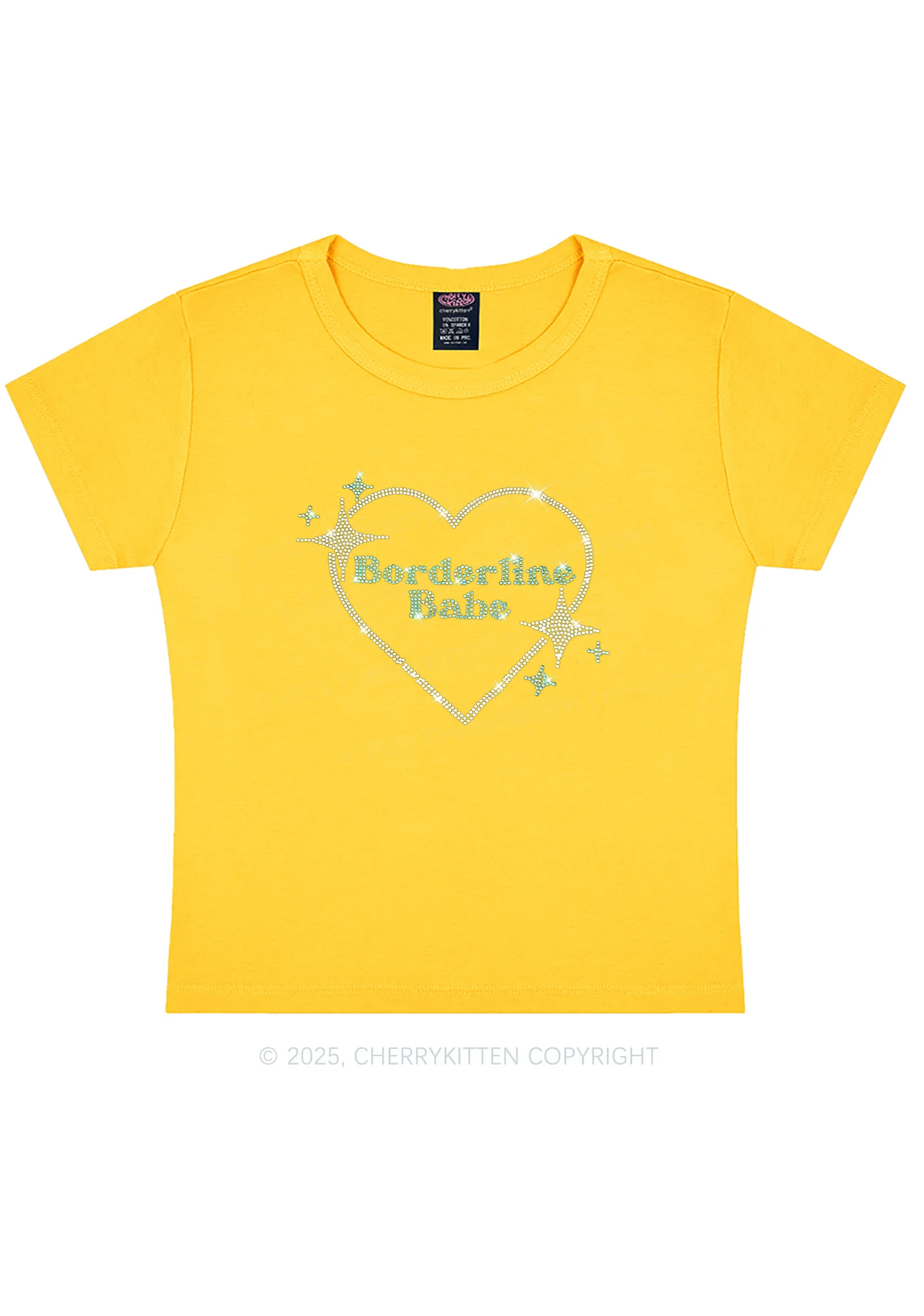 Rhinestone Borderline Personality Babe Y2K Baby Tee Cherrykitten - Image 8