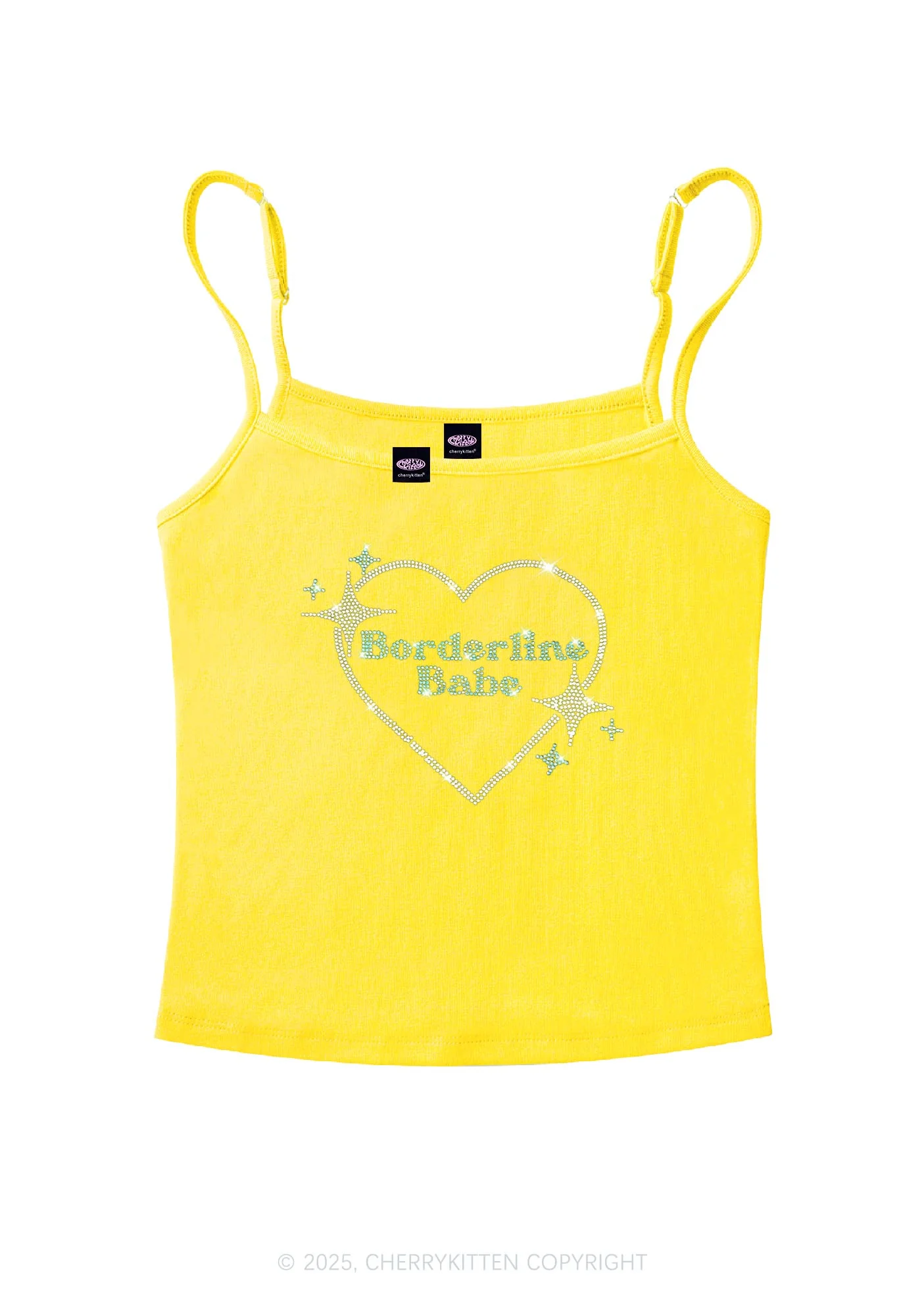 Rhinestone Borderline Personality Babe Y2K Spaghetti Strap Cami Cherrykitten - Image 4