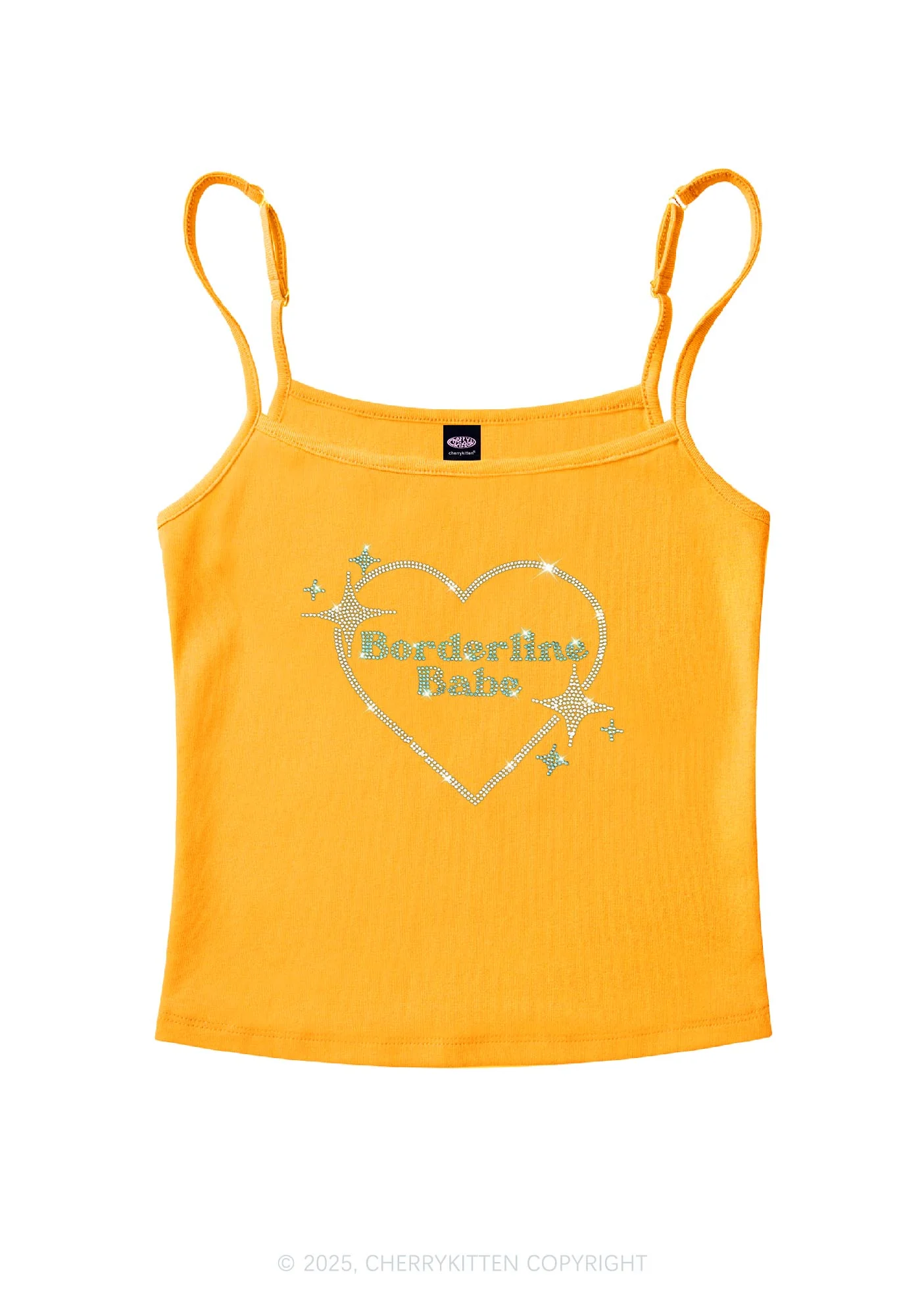 Rhinestone Borderline Personality Babe Y2K Spaghetti Strap Cami Cherrykitten - Image 5