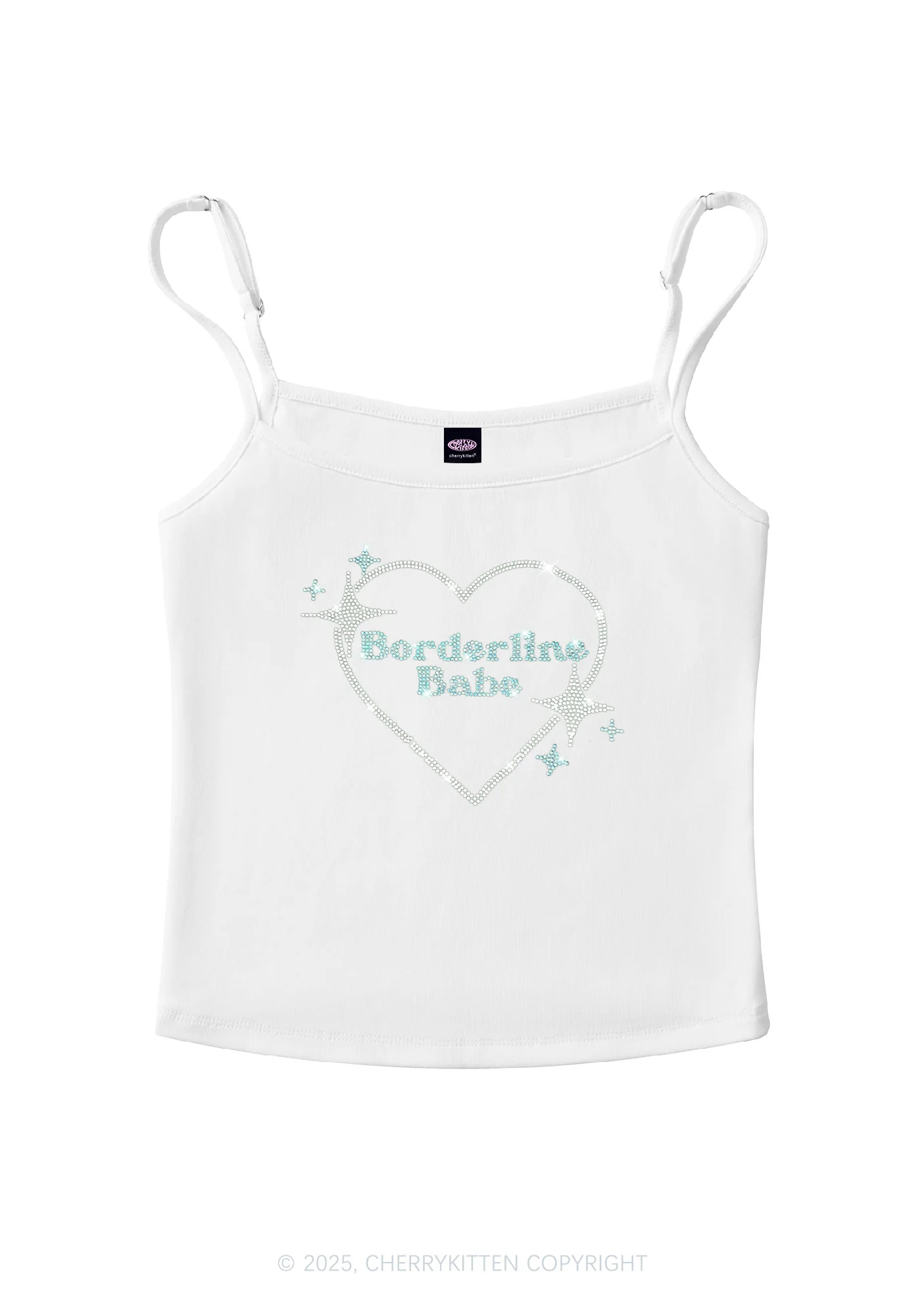 Rhinestone Borderline Personality Babe Y2K Spaghetti Strap Cami Cherrykitten - Image 6