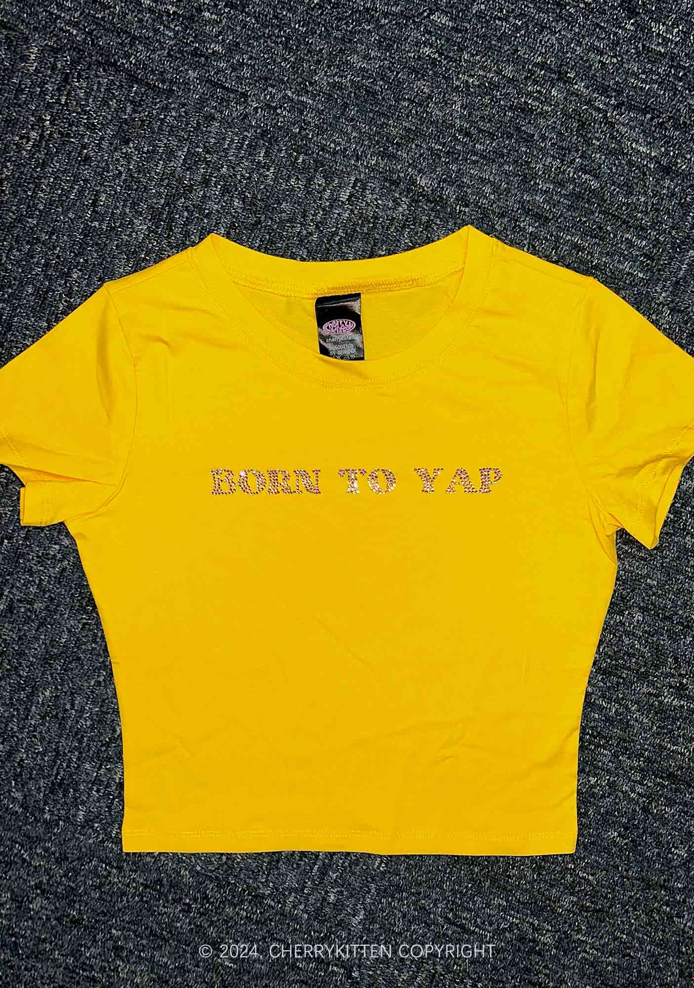 Rhinestone Born To Yap Y2K Baby Tee Cherrykitten - Image 2