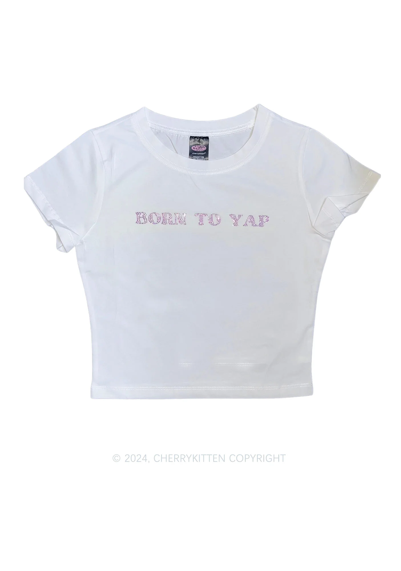 Rhinestone Born To Yap Y2K Baby Tee Cherrykitten - Image 3