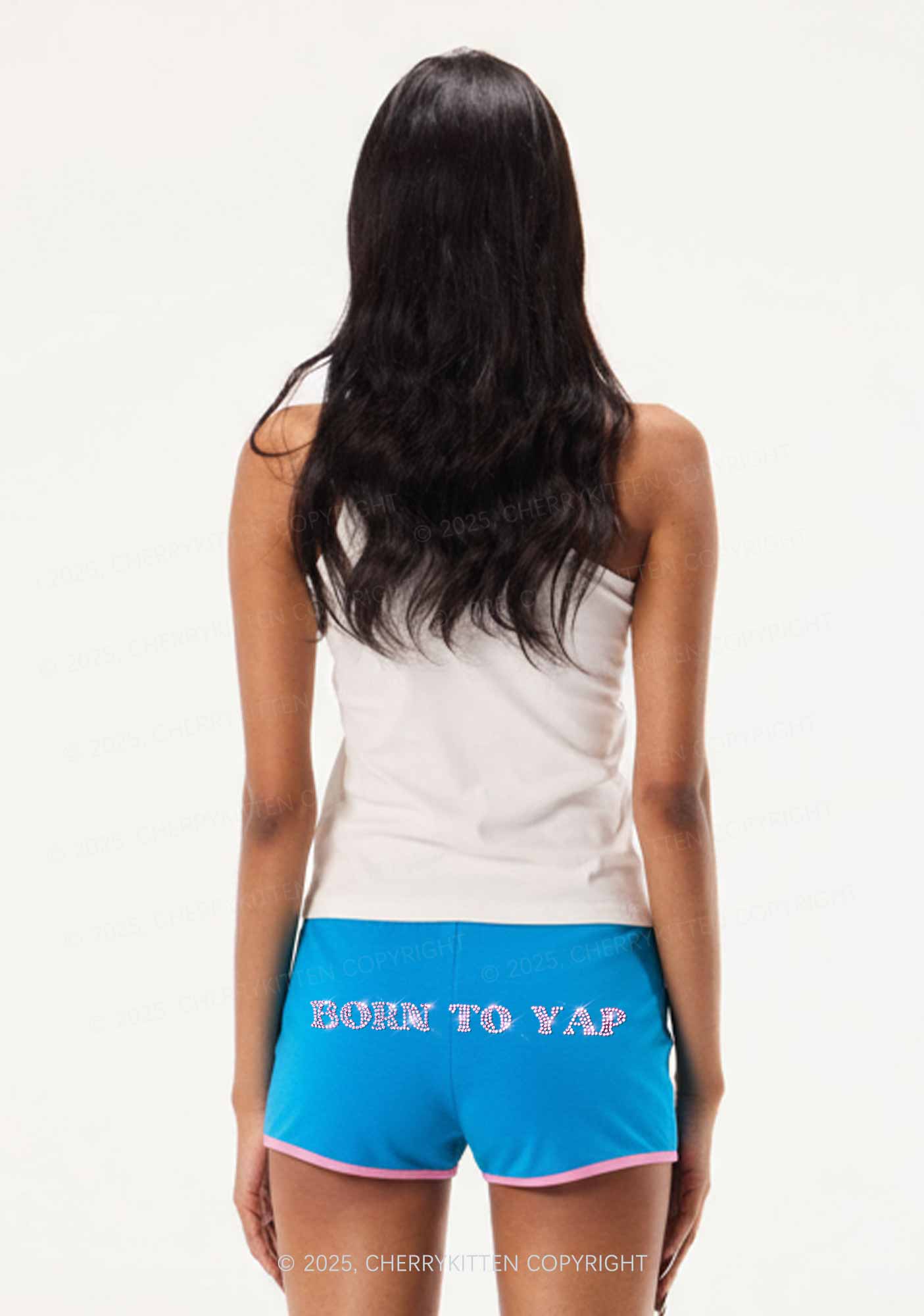 Rhinestone Born To Yap Y2K Booty Shorts Cherrykitten - Image 2
