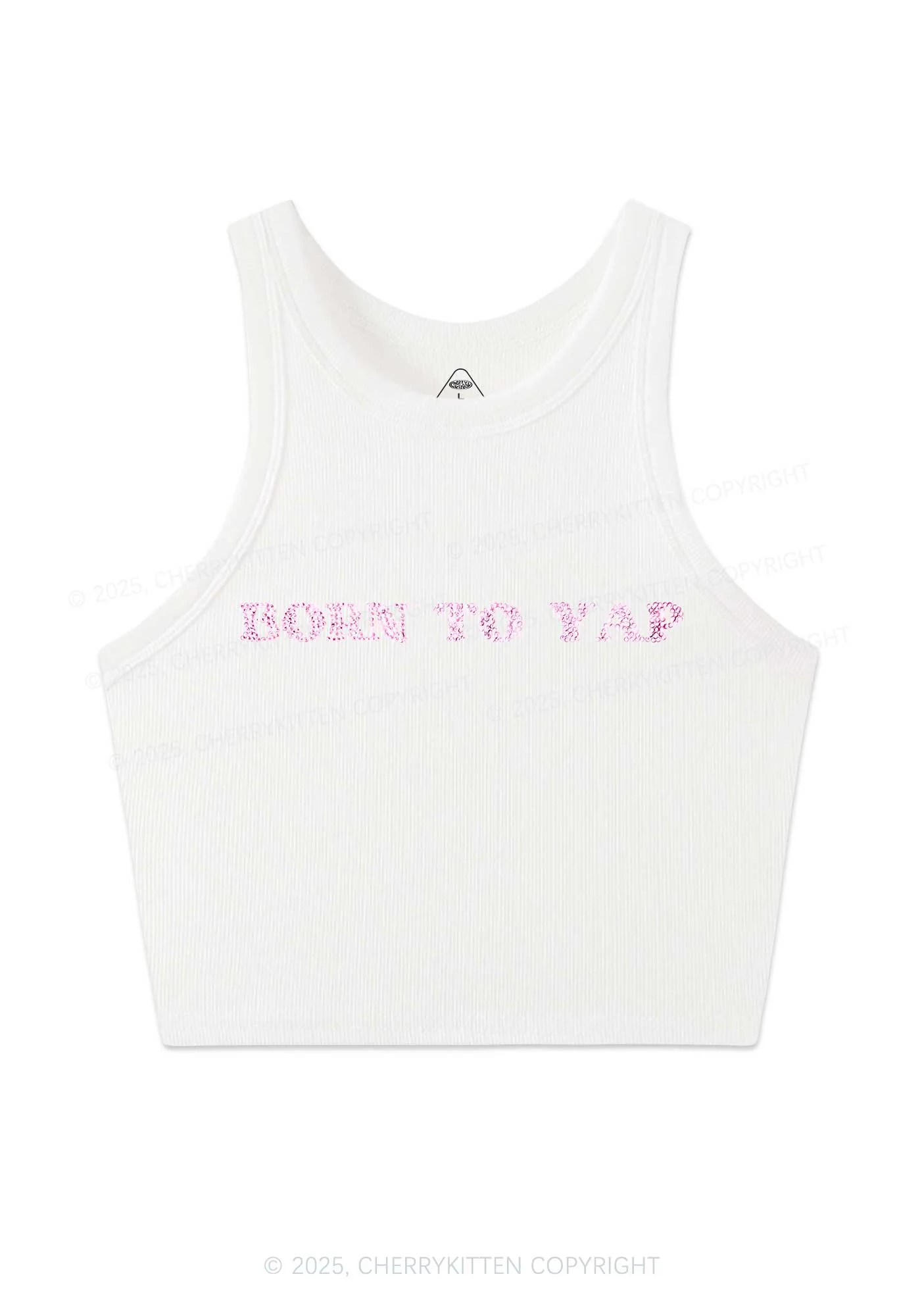 Rhinestone Born To Yap Y2K Crop Tank Top Cherrykitten - Image 3