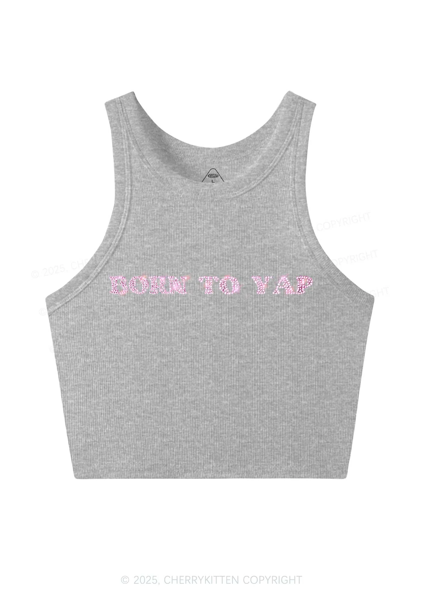 Rhinestone Born To Yap Y2K Crop Tank Top Cherrykitten - Image 5