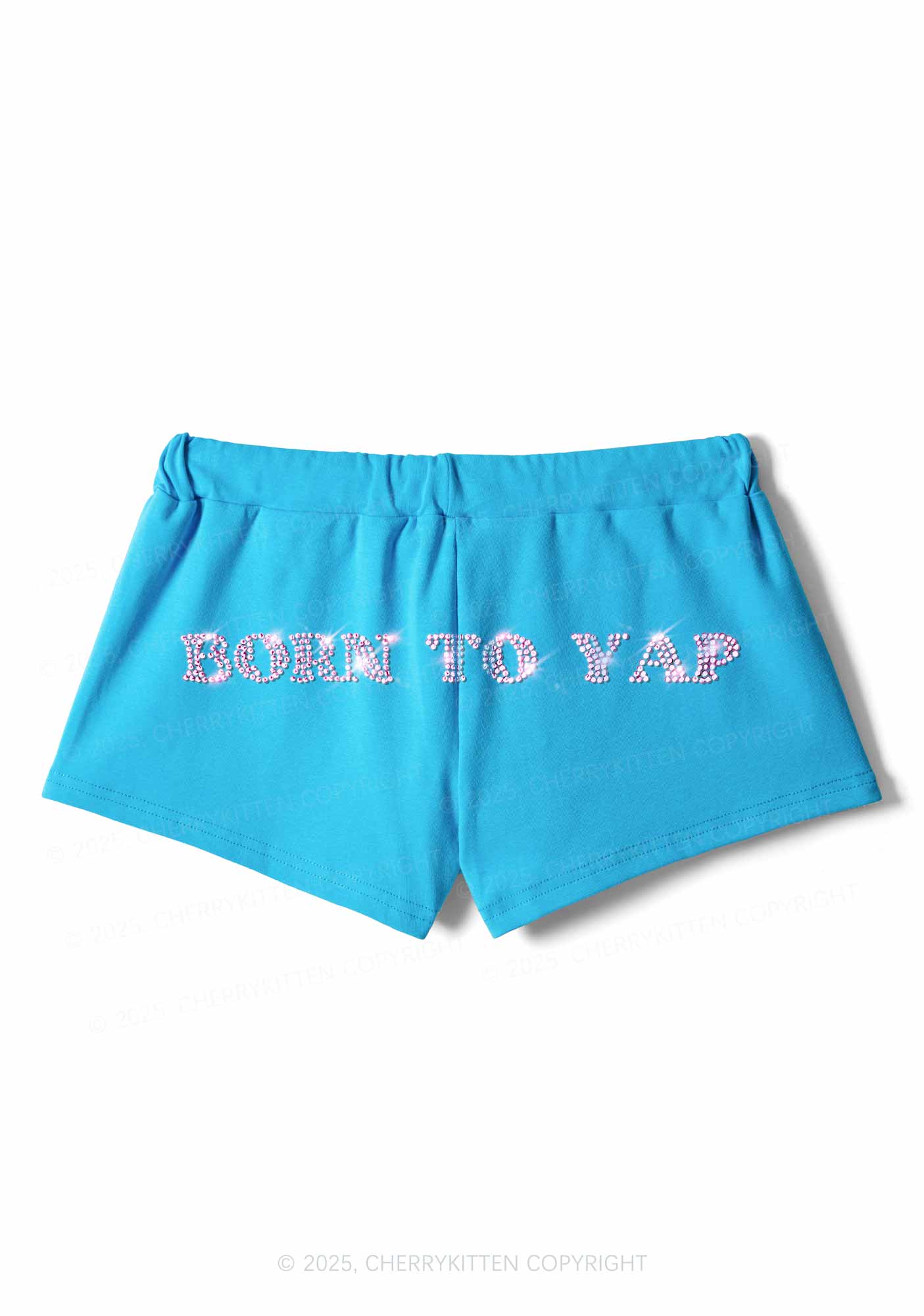 Rhinestone Born To Yap Y2K Drawstring Mini Shorts Cherrykitten - Image 3