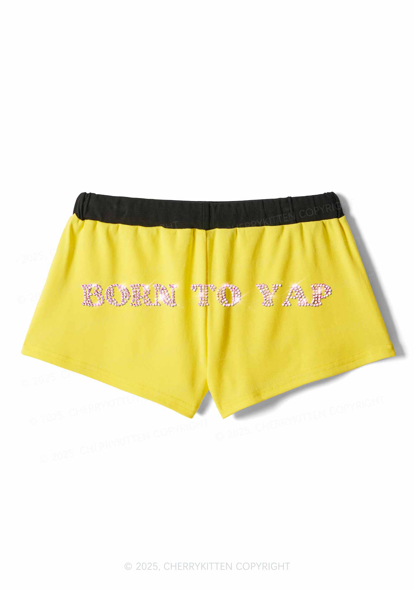 Rhinestone Born To Yap Y2K Drawstring Mini Shorts Cherrykitten - Image 4
