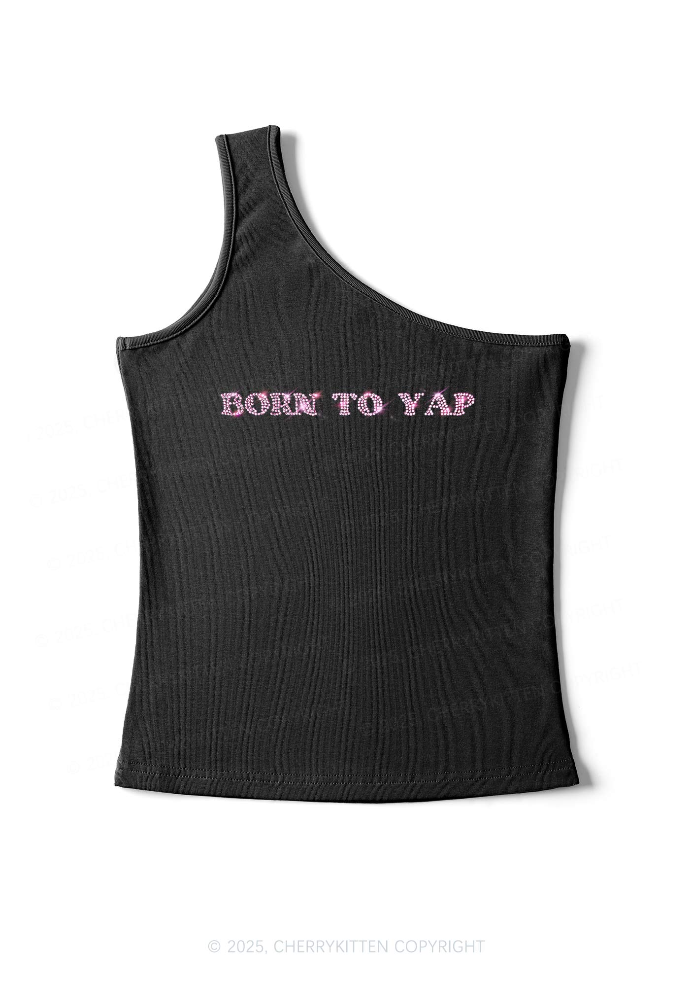 Rhinestone Born To Yap Y2K One Shoulder Tank Top Cherrykitten - Image 4