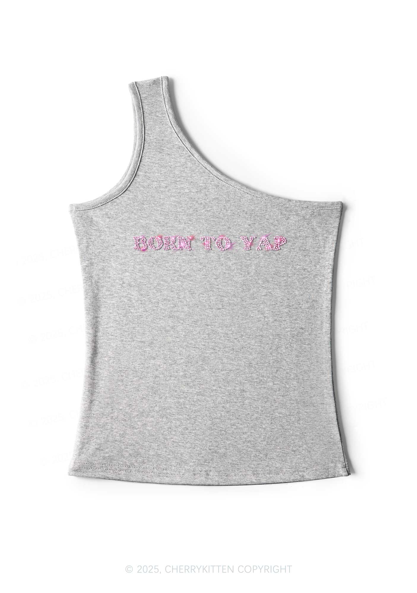 Rhinestone Born To Yap Y2K One Shoulder Tank Top Cherrykitten - Image 5