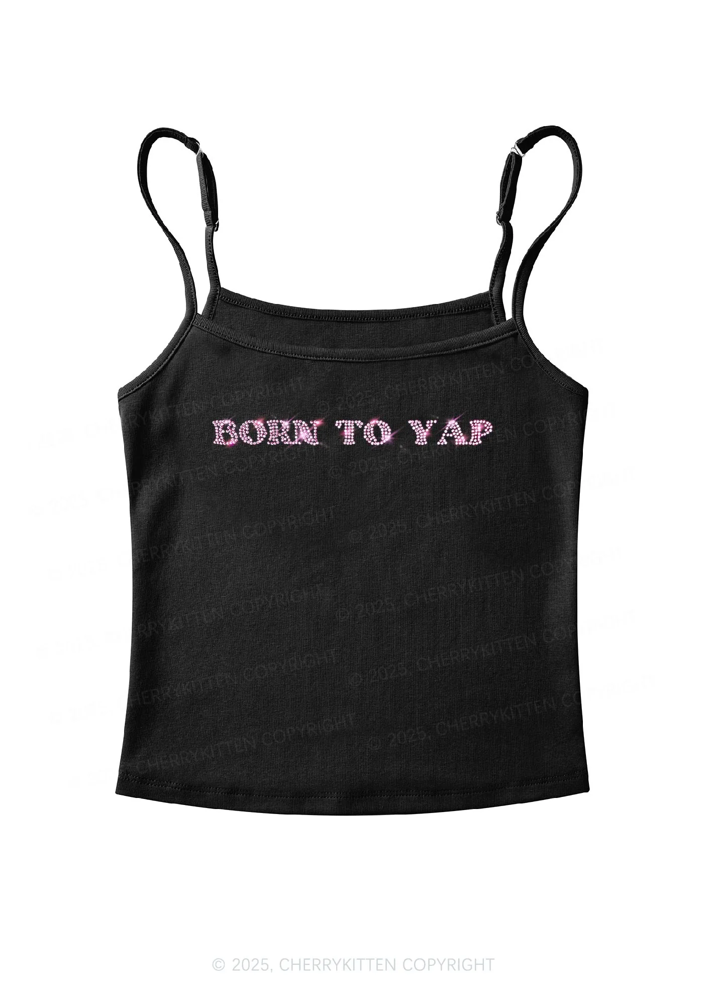 Rhinestone Born To Yap Y2K Spaghetti Strap Cami Cherrykitten - Image 3