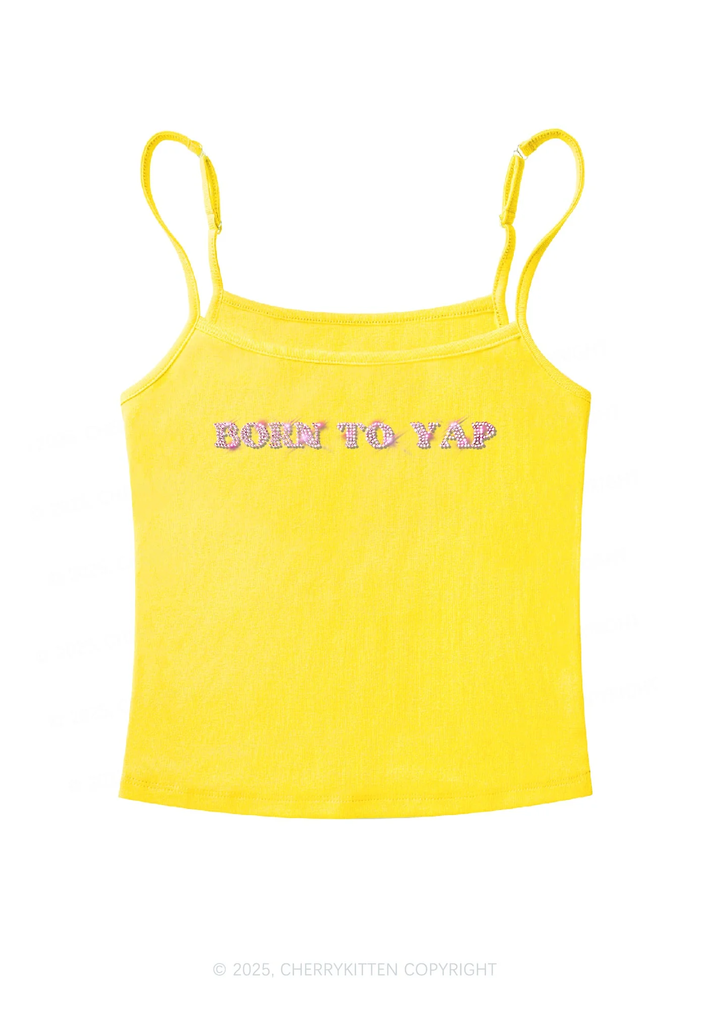 Rhinestone Born To Yap Y2K Spaghetti Strap Cami Cherrykitten - Image 6