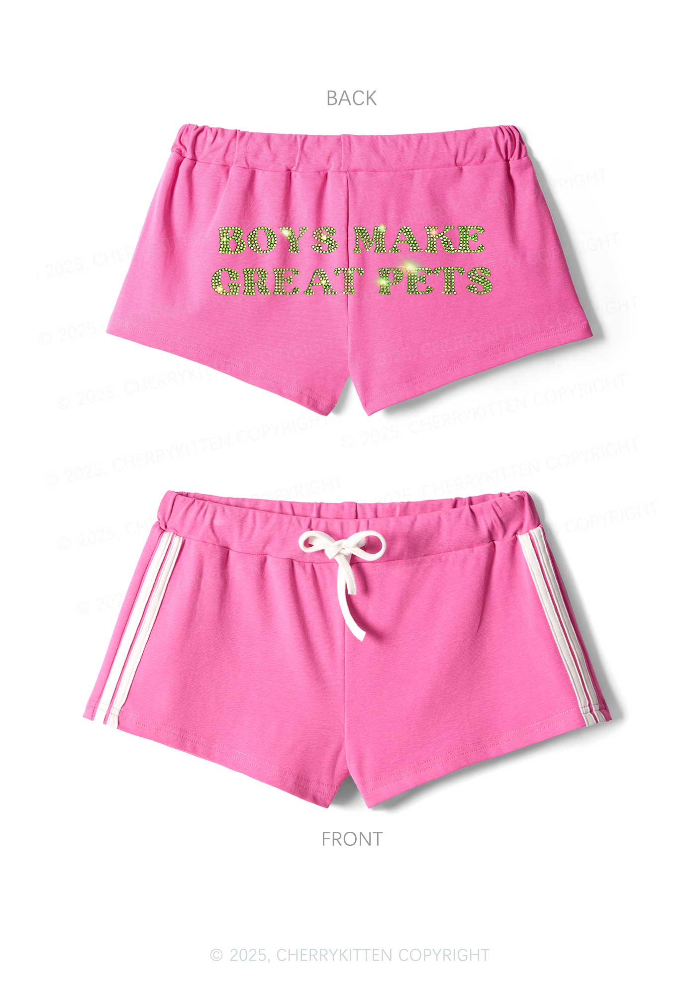 Rhinestone Boys Make Gr8 Pets Y2K Drawstring Mini Shorts Cherrykitten - Image 3
