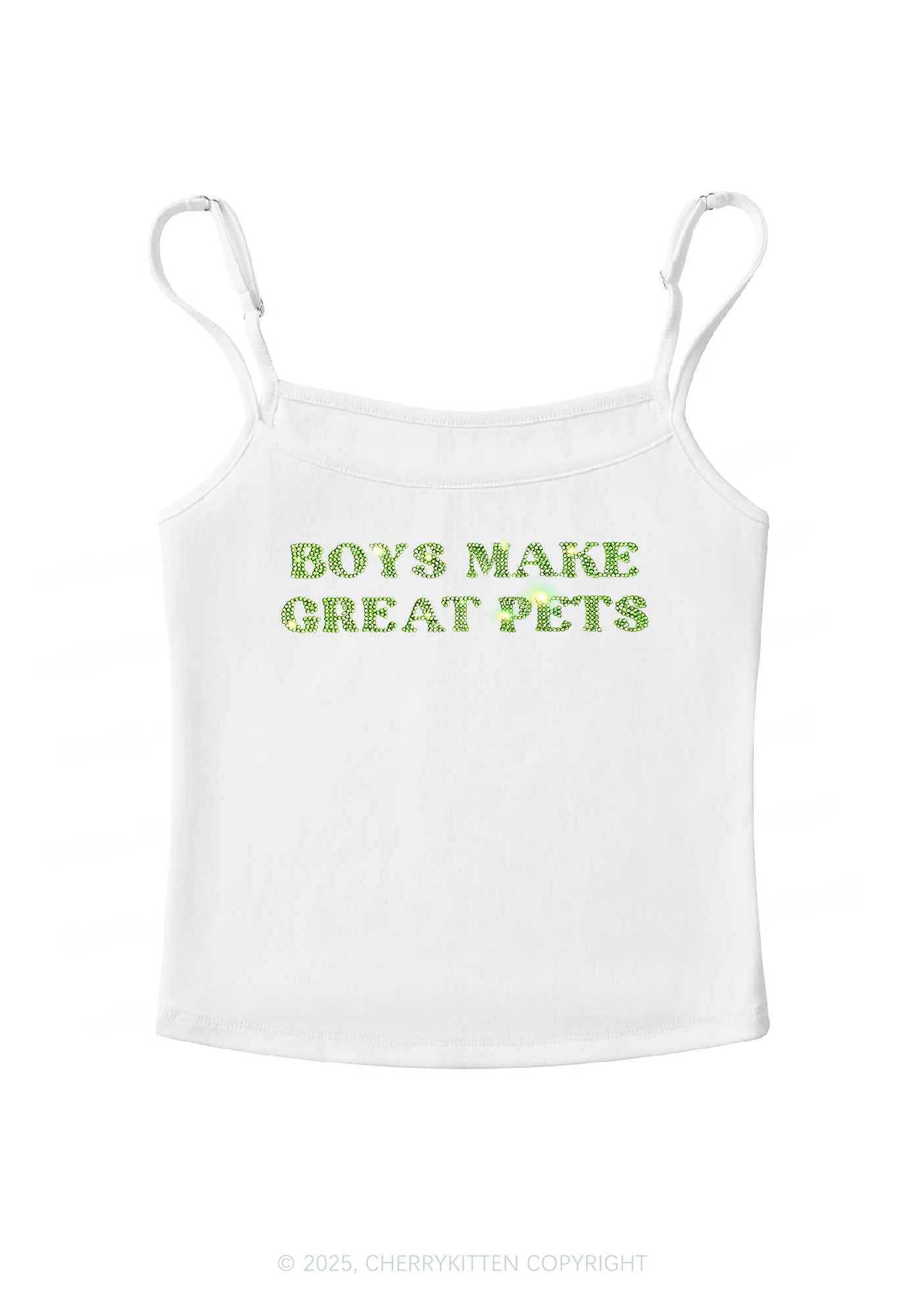 Rhinestone Boys Make Gr8 Pets Y2K Spaghetti Strap Cami Cherrykitten - Image 3