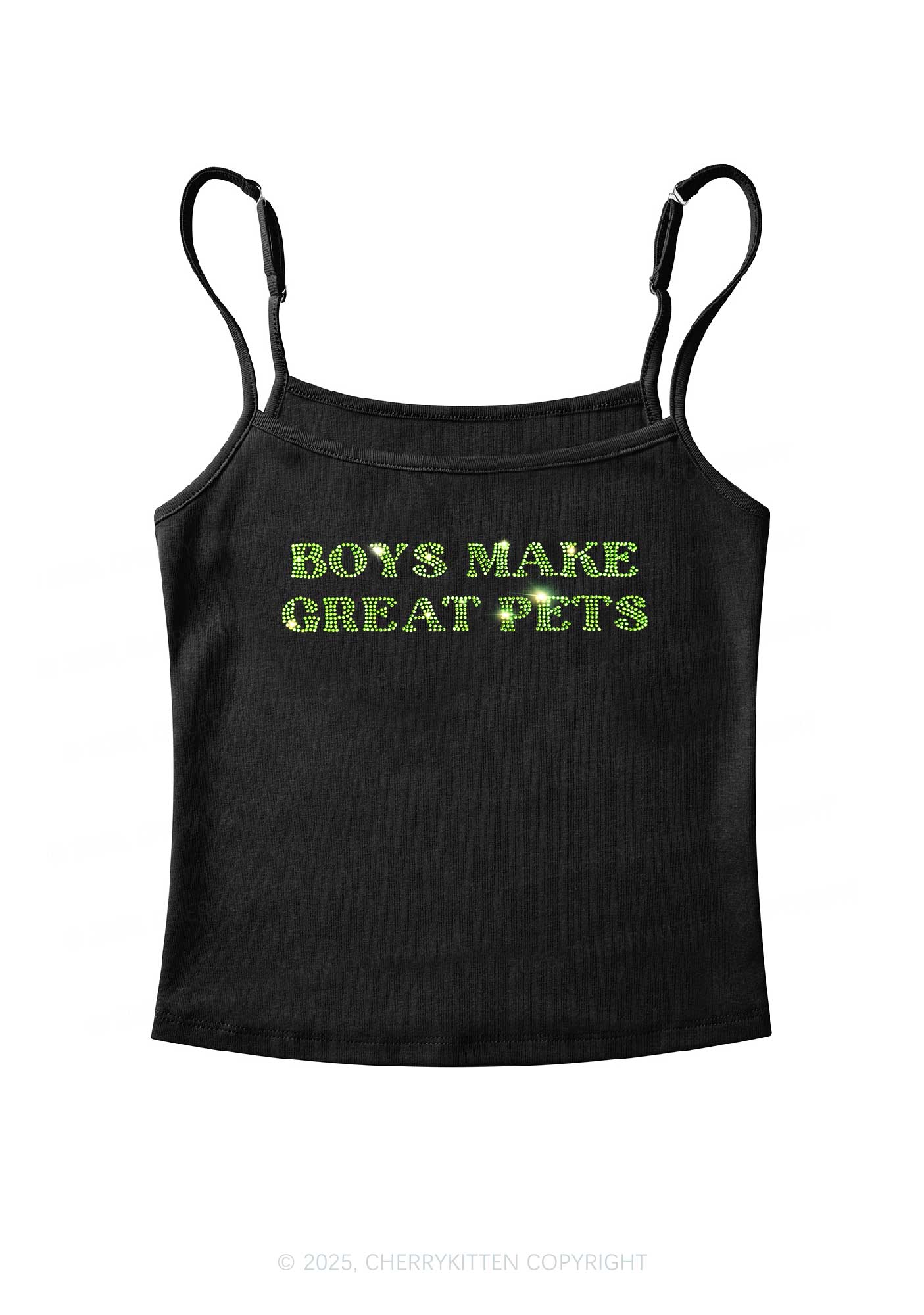 Rhinestone Boys Make Gr8 Pets Y2K Spaghetti Strap Cami Cherrykitten - Image 4