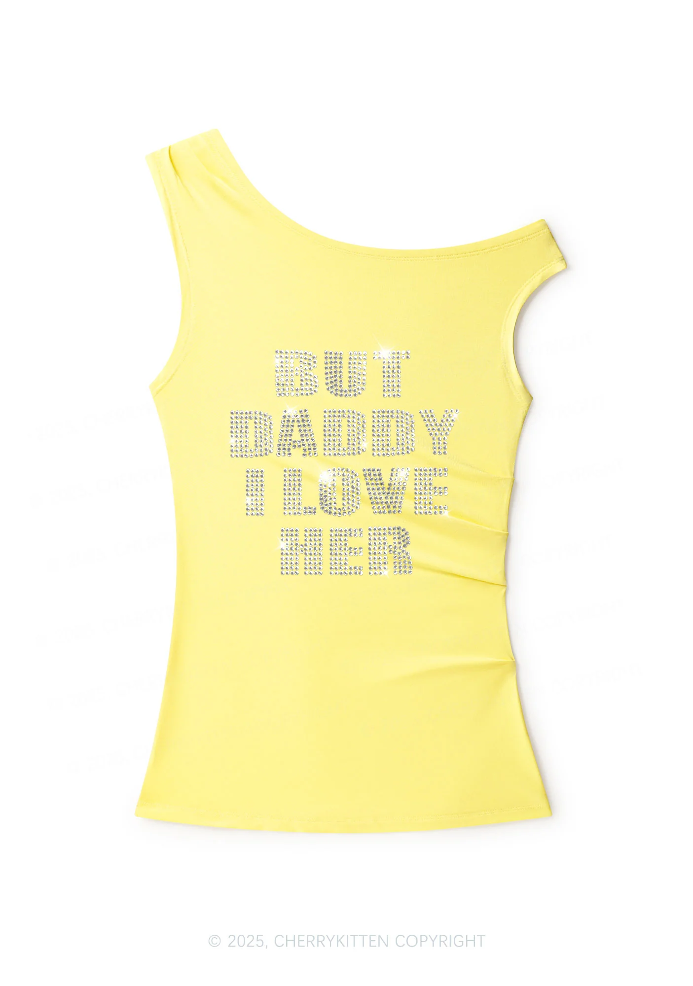 Rhinestone But Daddy I Love Her Pride Y2K Off Shoulder Tank Top Cherrykitten - Image 2