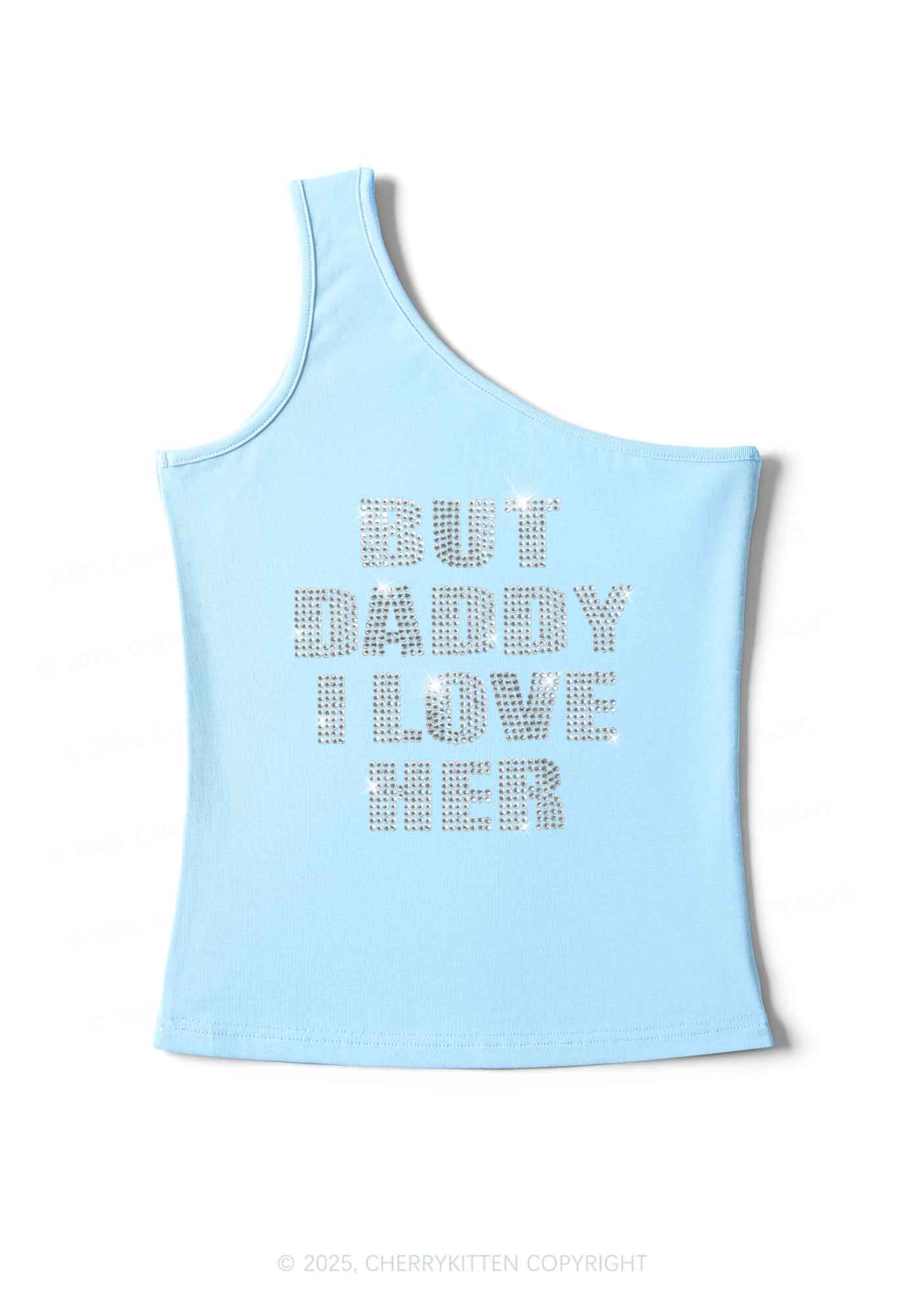 Rhinestone But Daddy I Love Her Pride Y2K One Shoulder Tank Top Cherrykitten - Image 4