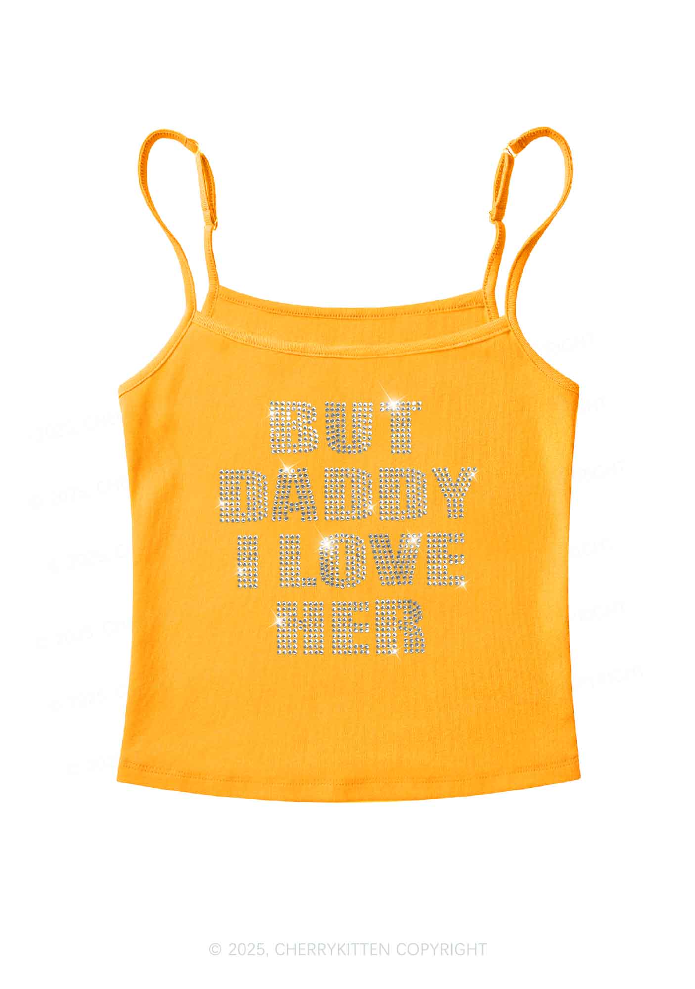 Rhinestone But Daddy I Love Her Pride Y2K Spaghetti Strap Cami Cherrykitten - Image 3