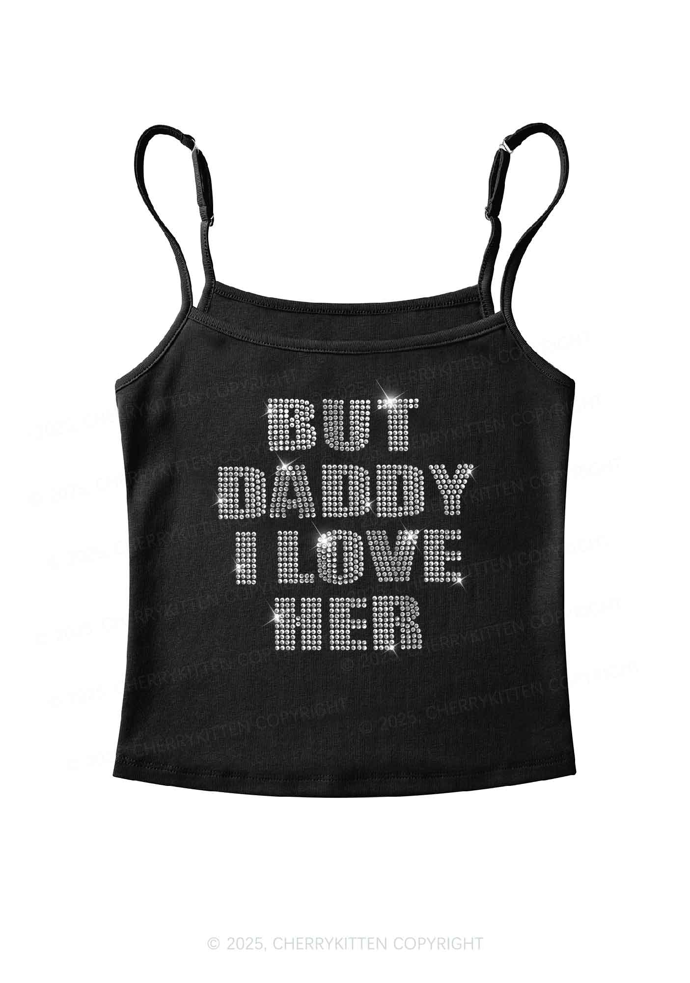 Rhinestone But Daddy I Love Her Pride Y2K Spaghetti Strap Cami Cherrykitten - Image 6