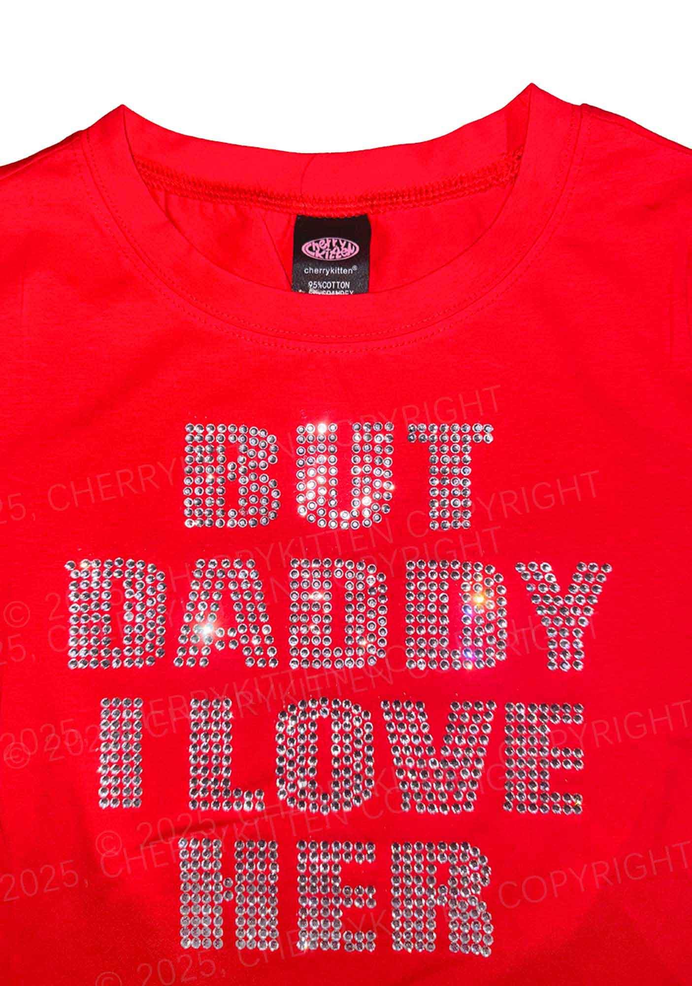 Rhinestone But Daddy I Love Her Pride Y2K Baby Tee Cherrykitten - Image 2
