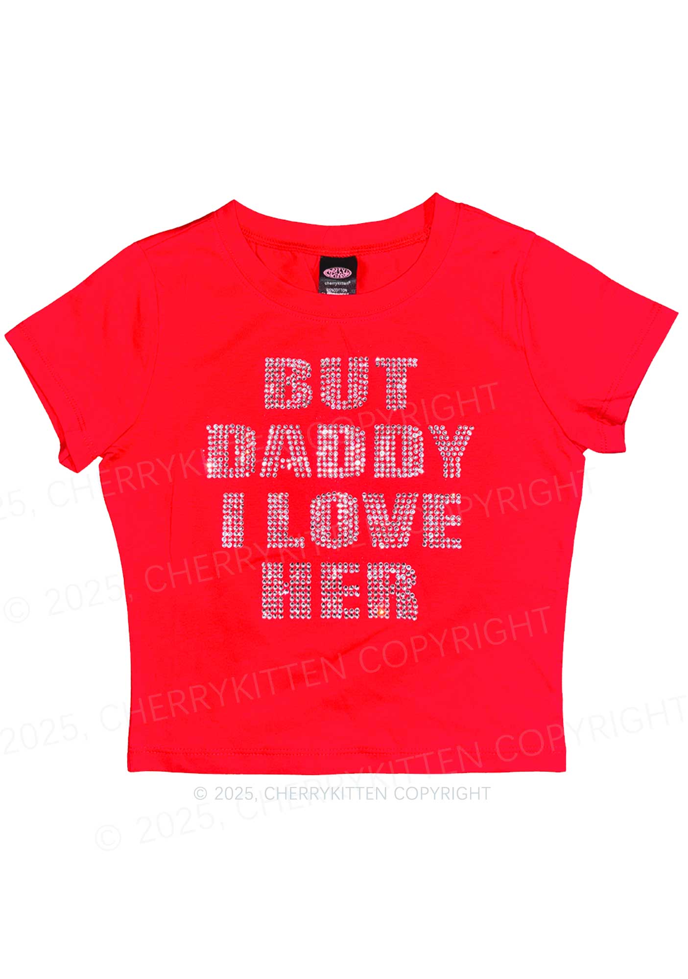 Rhinestone But Daddy I Love Her Pride Y2K Baby Tee Cherrykitten - Image 3