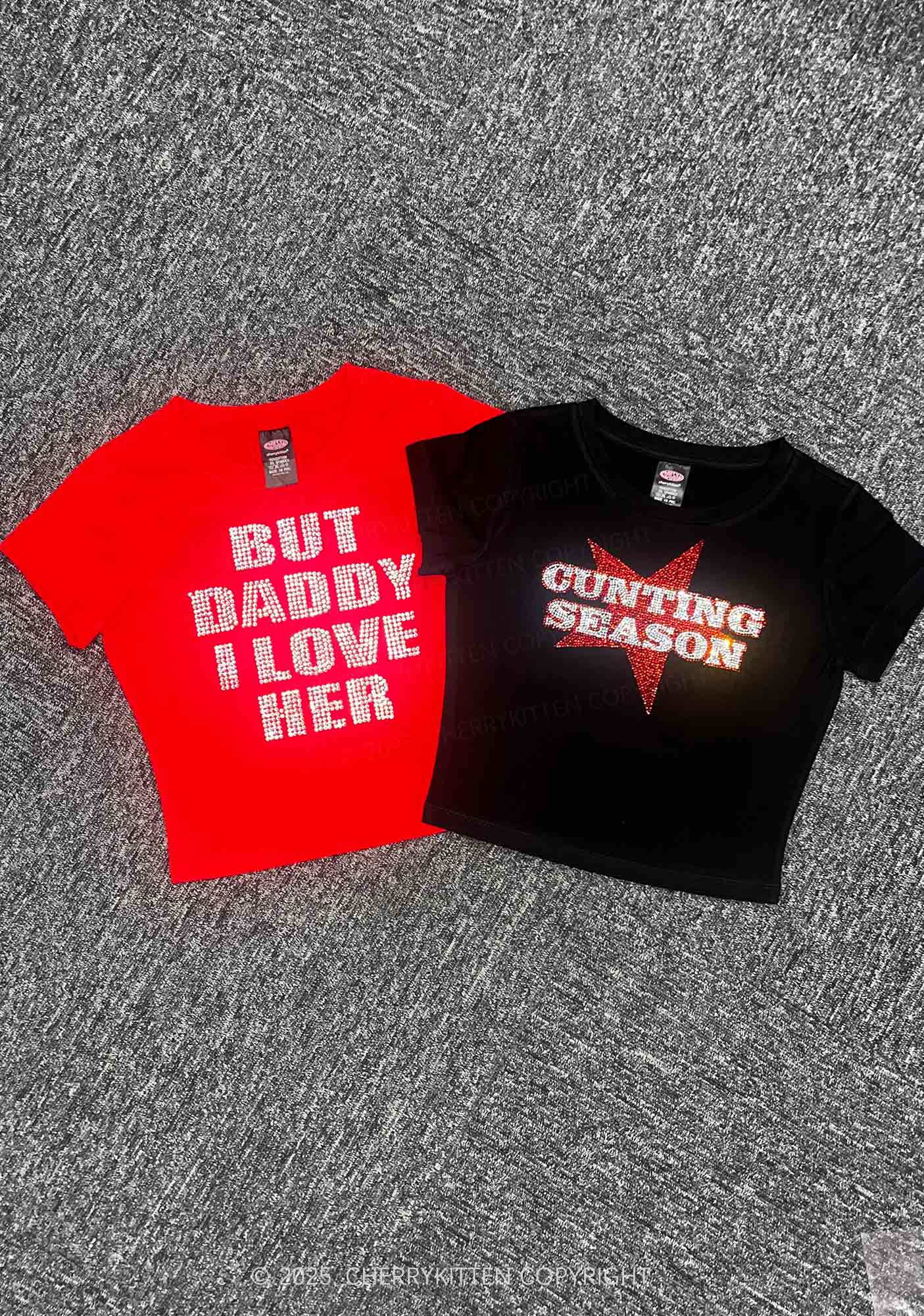 Rhinestone But Daddy I Love Her Pride Y2K Baby Tee Cherrykitten - Image 4