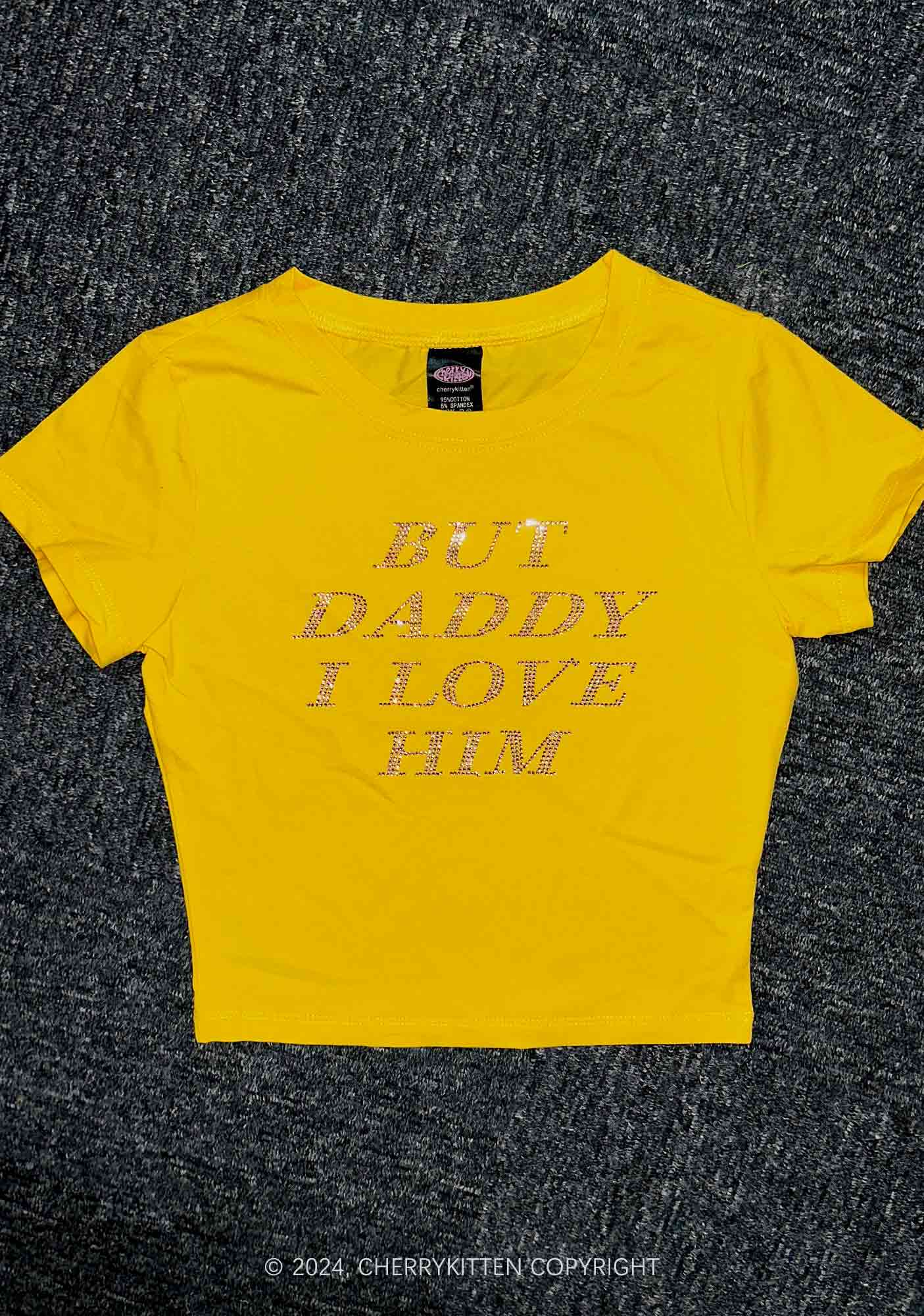 Rhinestone But Daddy I Love Him Y2K Baby Tee Cherrykitten - Image 2