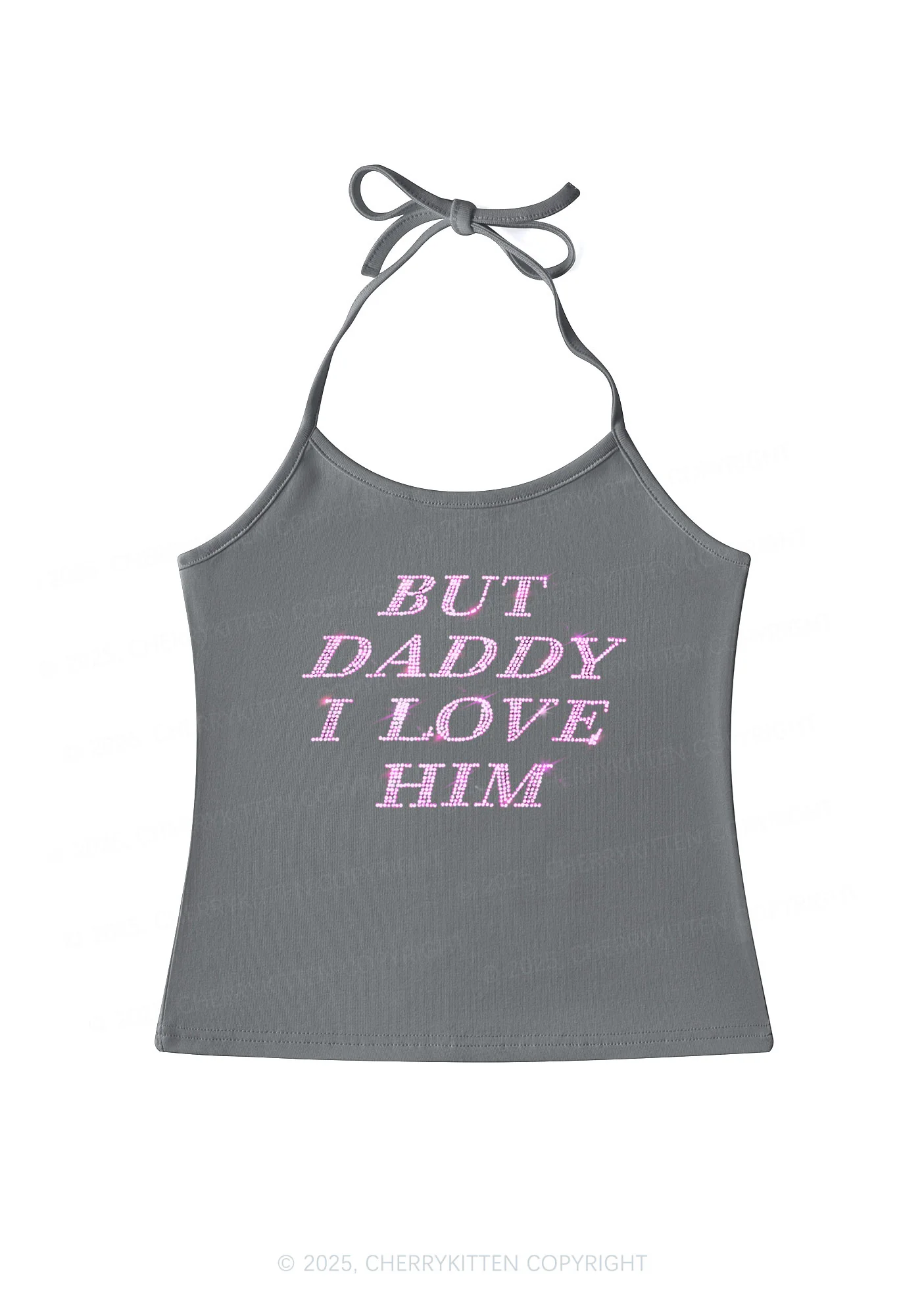 Rhinestone But Daddy I Love Him Y2K Halter Neck Cami Cherrykitten - Image 2