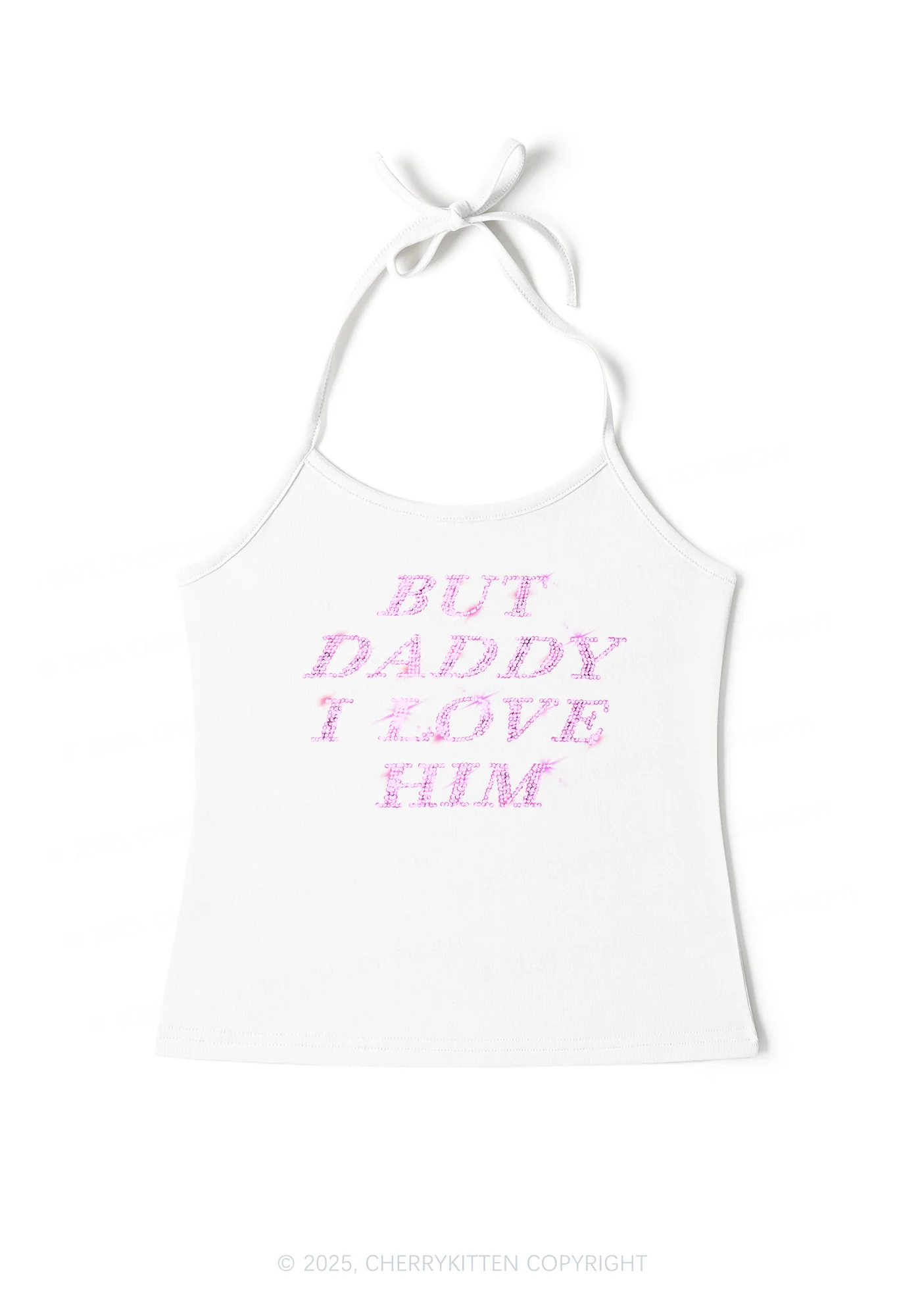Rhinestone But Daddy I Love Him Y2K Halter Neck Cami Cherrykitten - Image 3