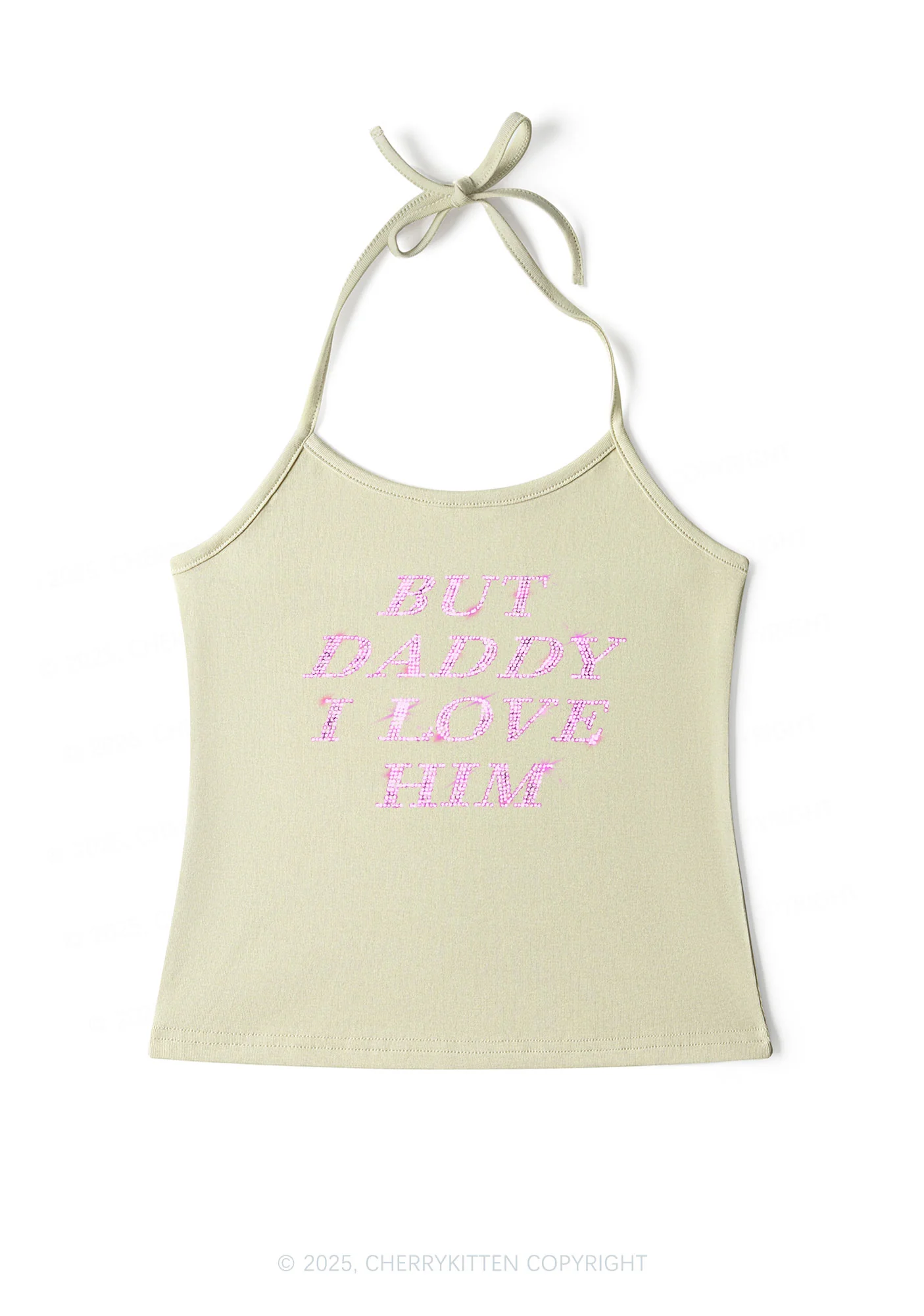 Rhinestone But Daddy I Love Him Y2K Halter Neck Cami Cherrykitten - Image 4