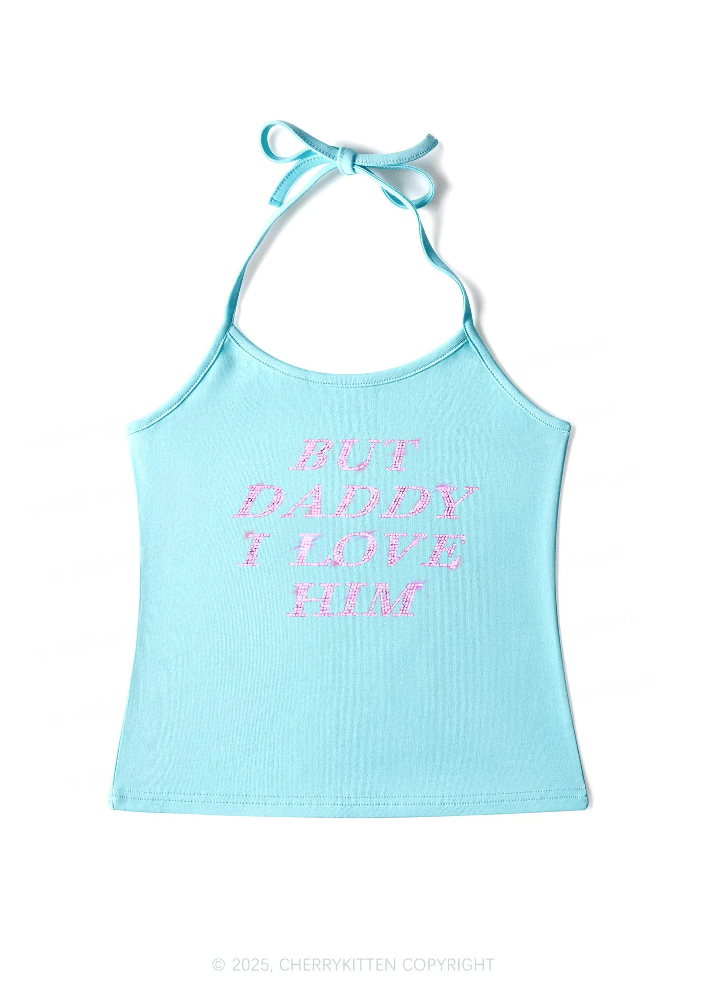 Rhinestone But Daddy I Love Him Y2K Halter Neck Cami Cherrykitten - Image 5