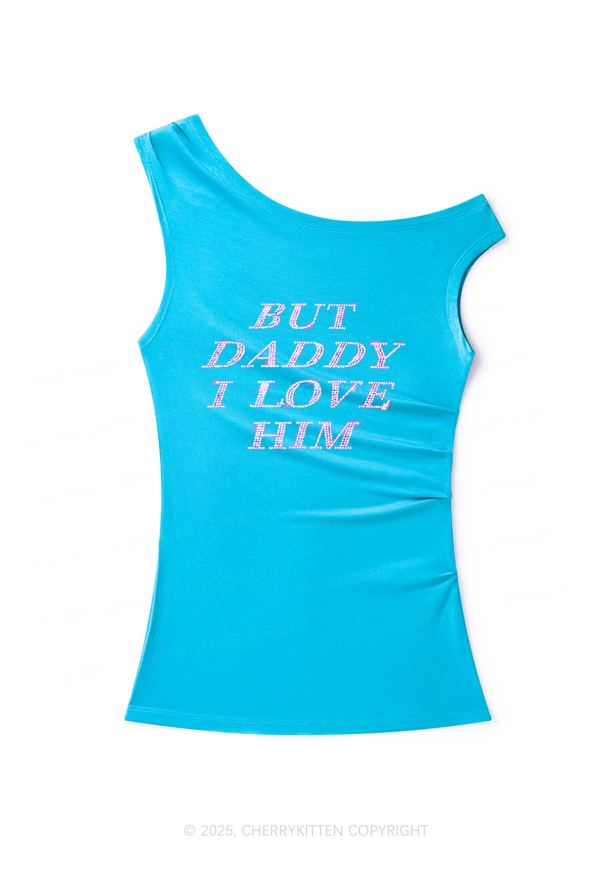 Rhinestone But Daddy I Love Him Y2K Off Shoulder Tank Top Cherrykitten - Image 2