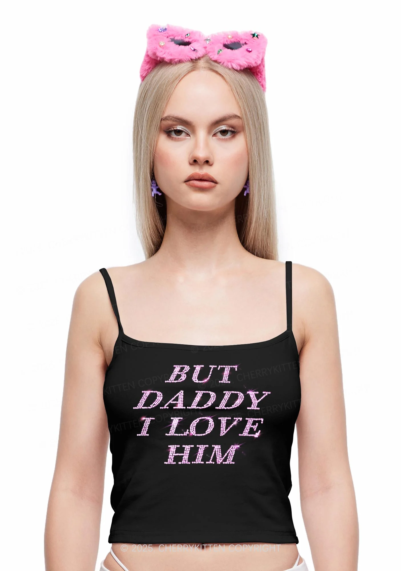 Rhinestone But Daddy I Love Him Y2K Spaghetti Strap Cami Cherrykitten - Image 2
