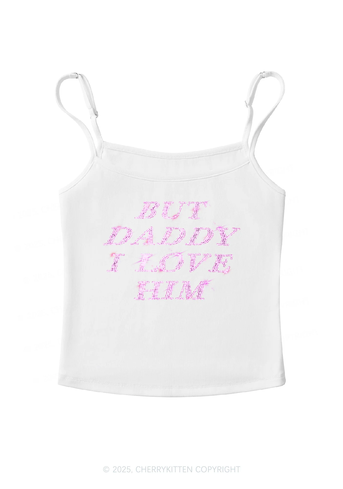 Rhinestone But Daddy I Love Him Y2K Spaghetti Strap Cami Cherrykitten - Image 3