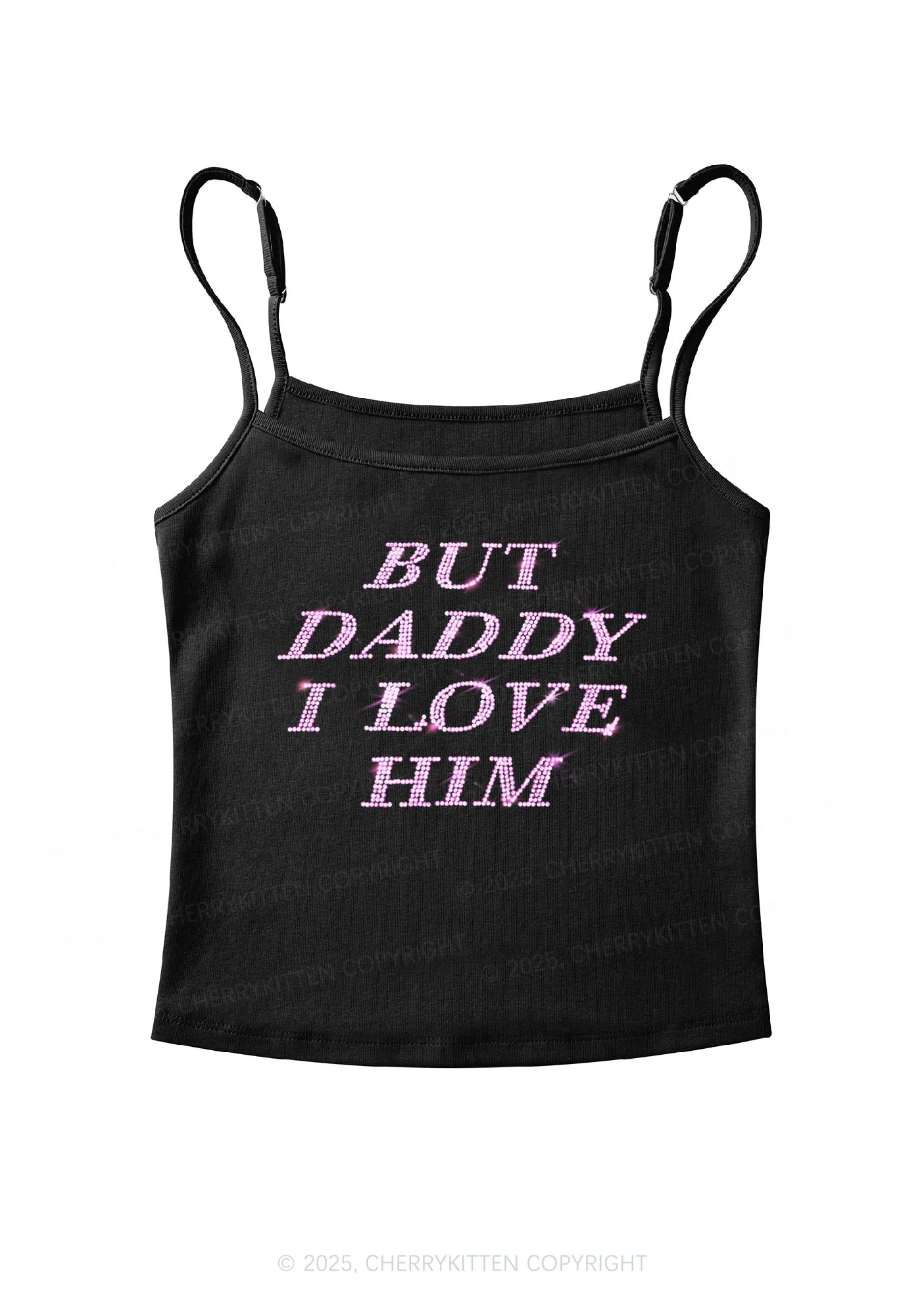 Rhinestone But Daddy I Love Him Y2K Spaghetti Strap Cami Cherrykitten - Image 4