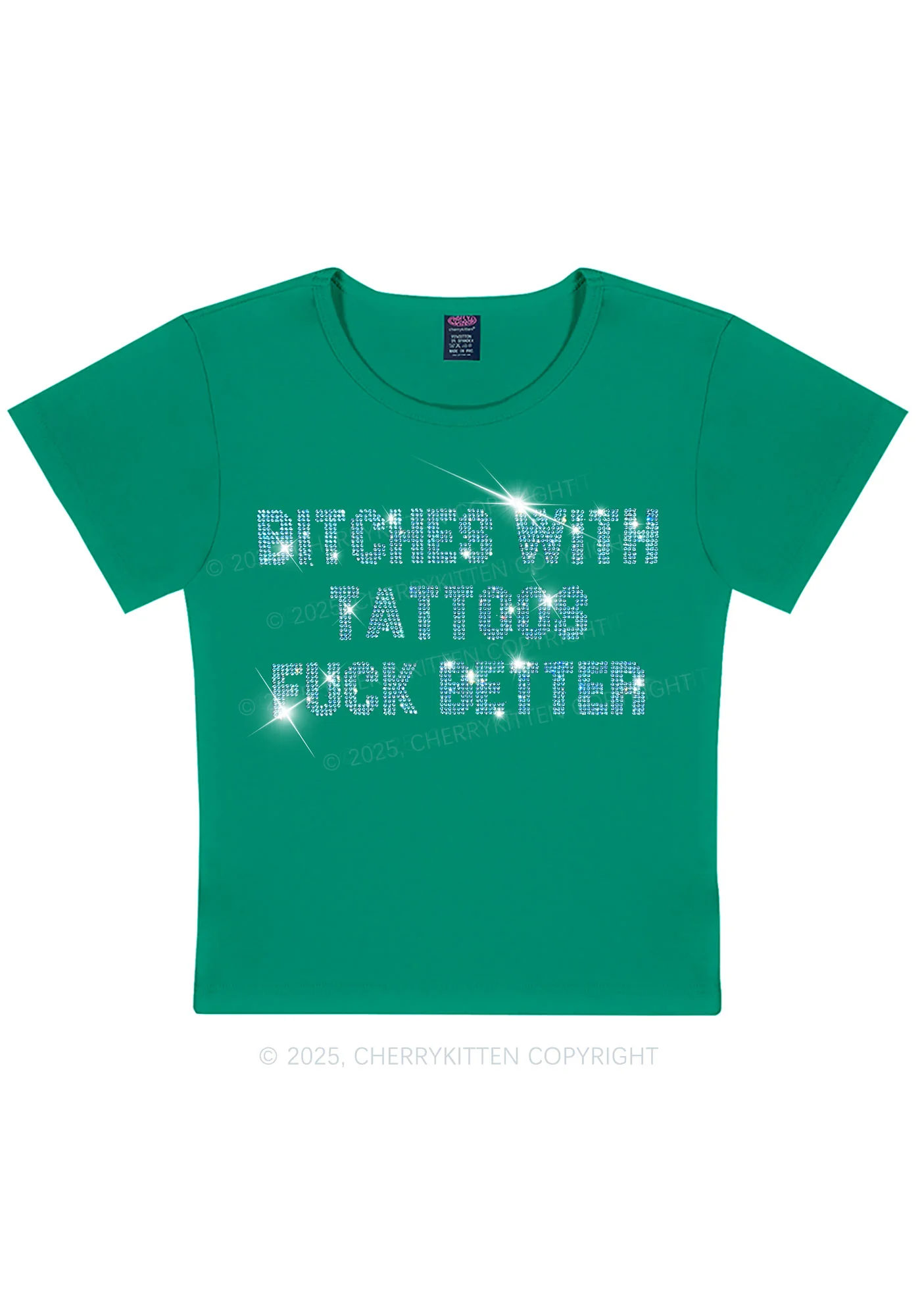 Rhinestone Bxxches With Tattoos Fxxk Better Y2K Baby Tee Cherrykitten - Image 12