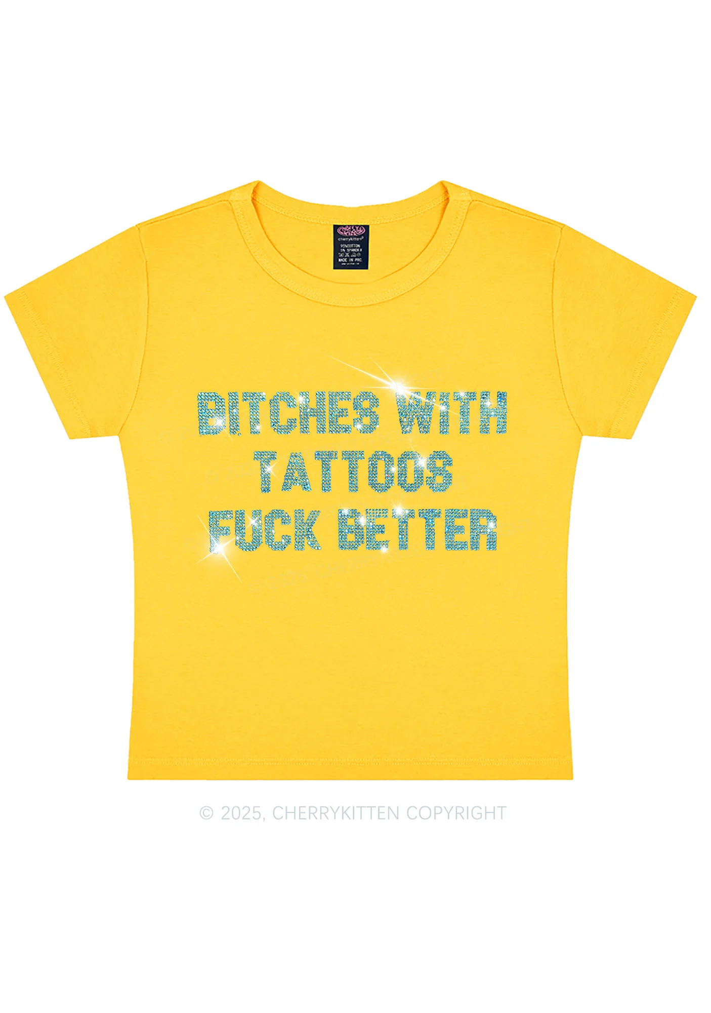 Rhinestone Bxxches With Tattoos Fxxk Better Y2K Baby Tee Cherrykitten - Image 4