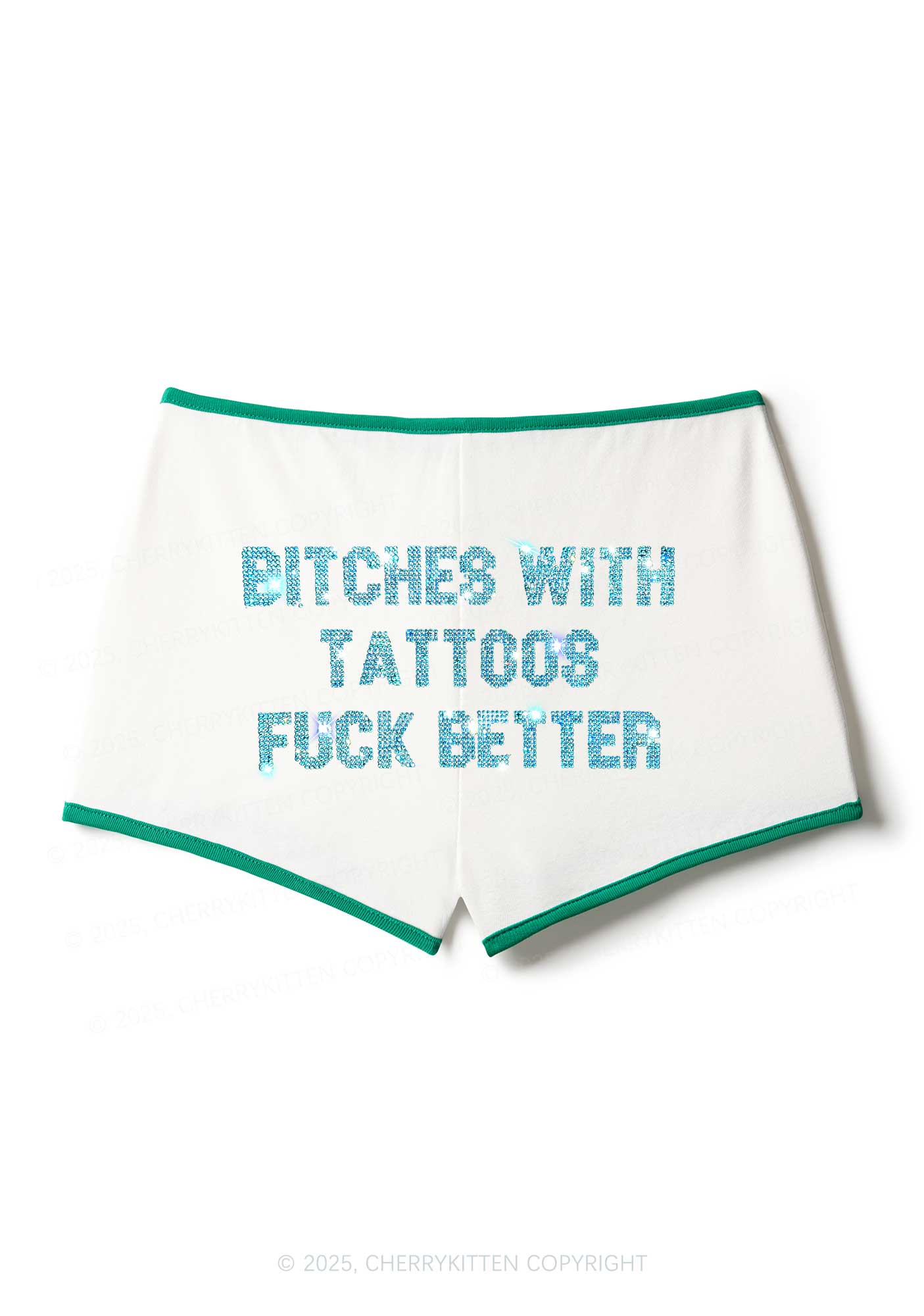 Rhinestone Bxxches With Tattoos Fxxk Better Y2K Booty Shorts Cherrykitten - Image 3